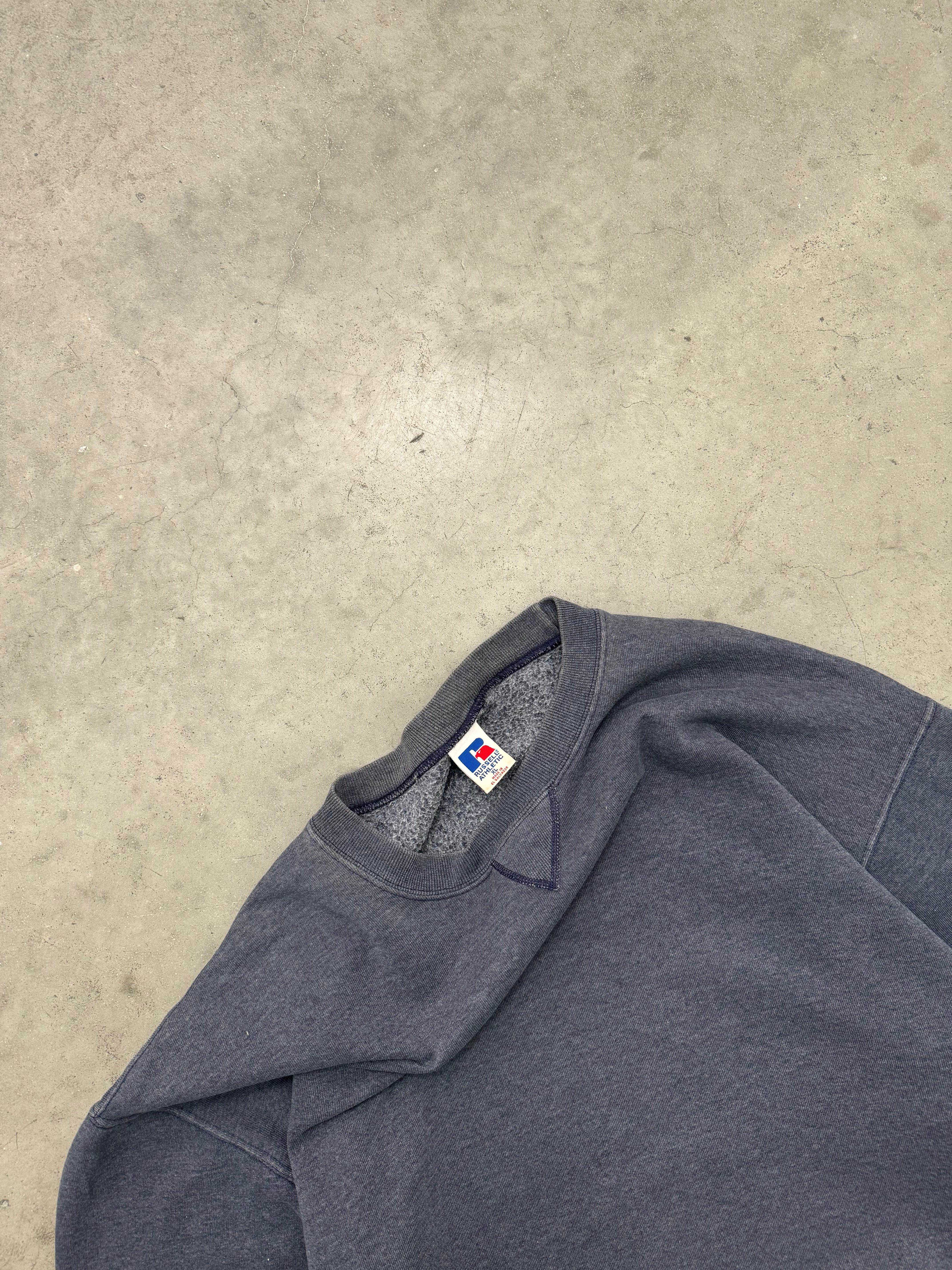 FADED SLATE BLUE RUSSELL CREWNECK - 1990S