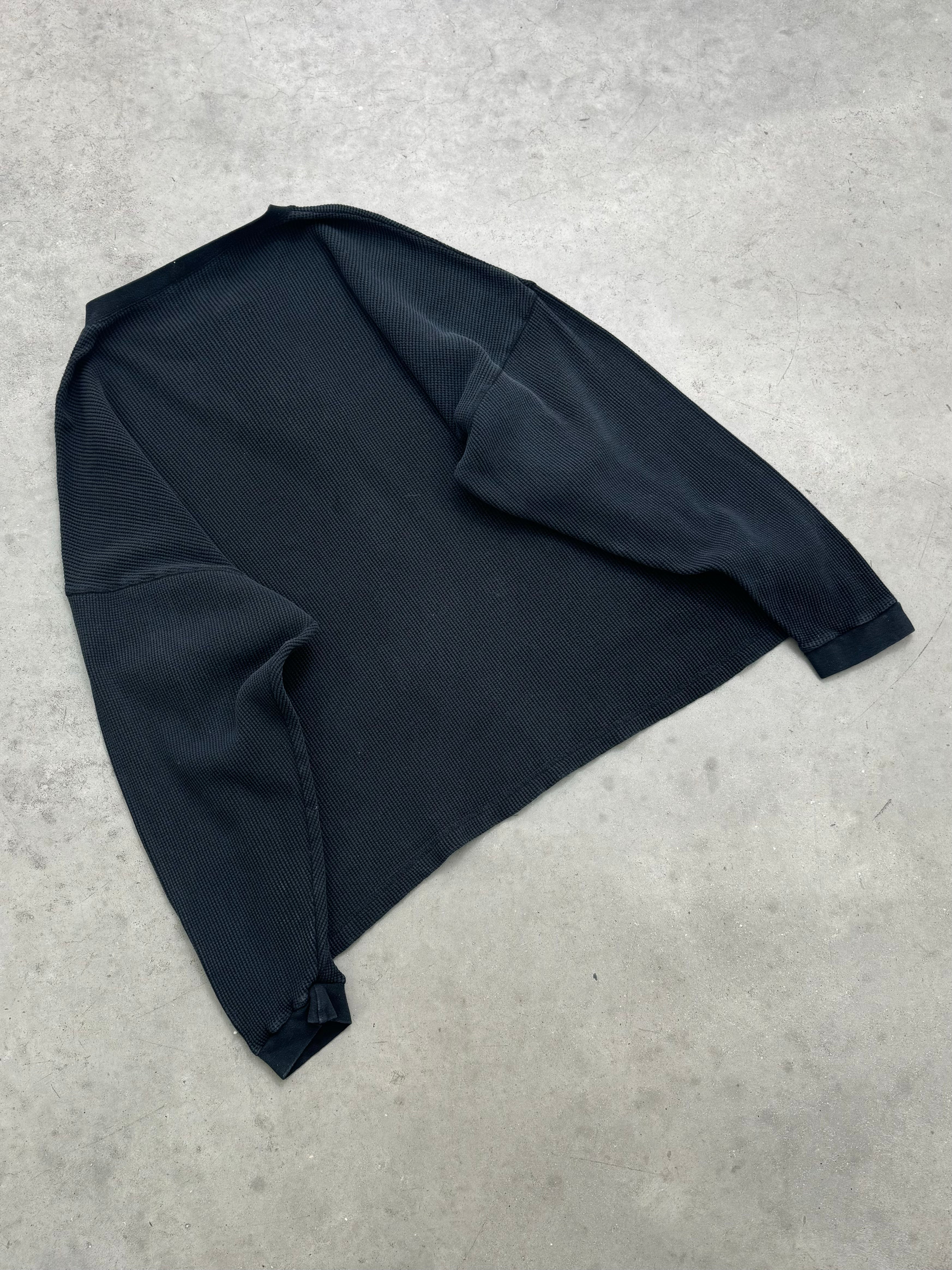 FADED BLACK WAFFLE KNIT LONG SLEEVE - 1990S