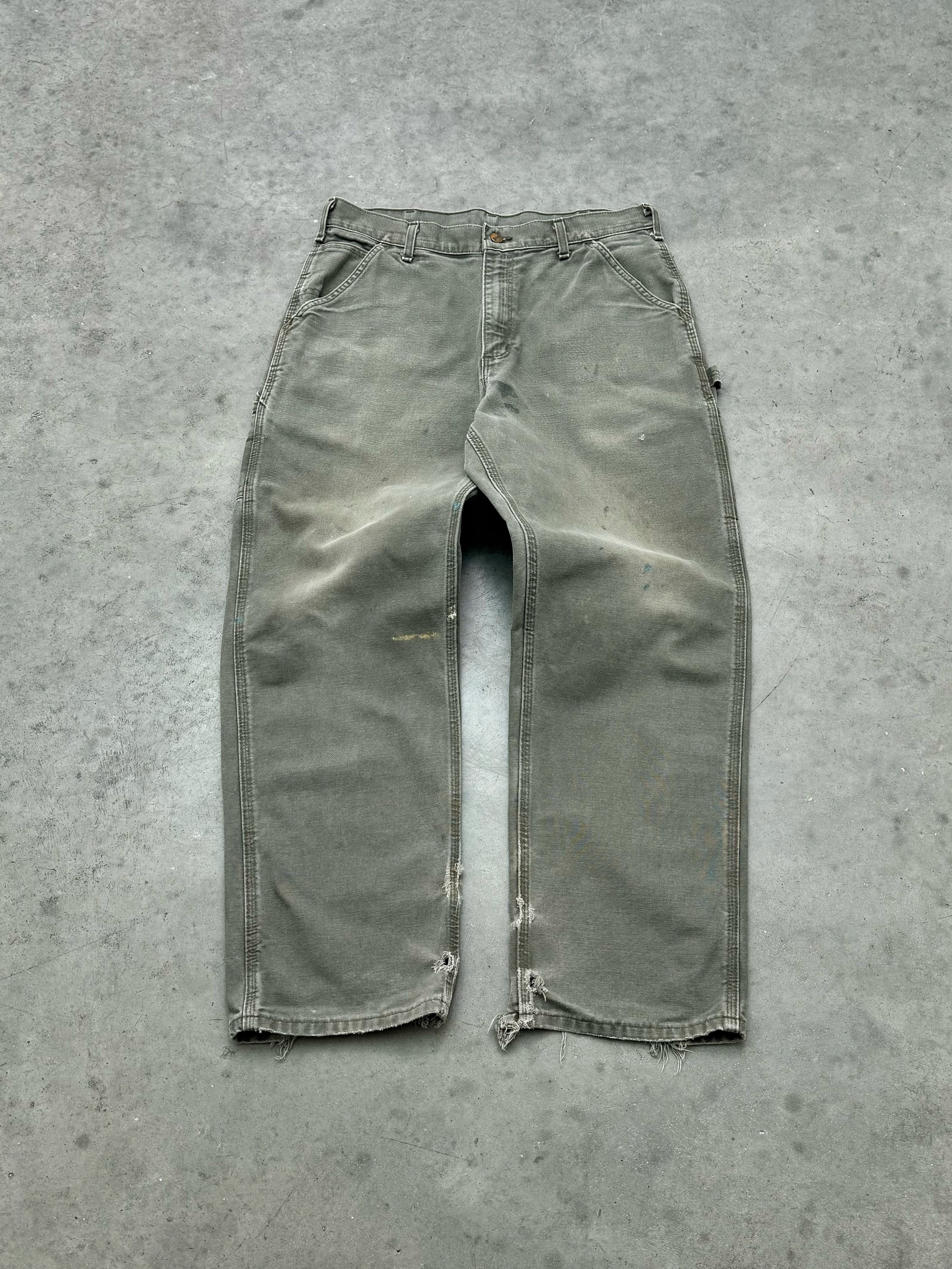 SUN FADED & DISTRESSED OLIVE CARHARTT PANTS - 2000S