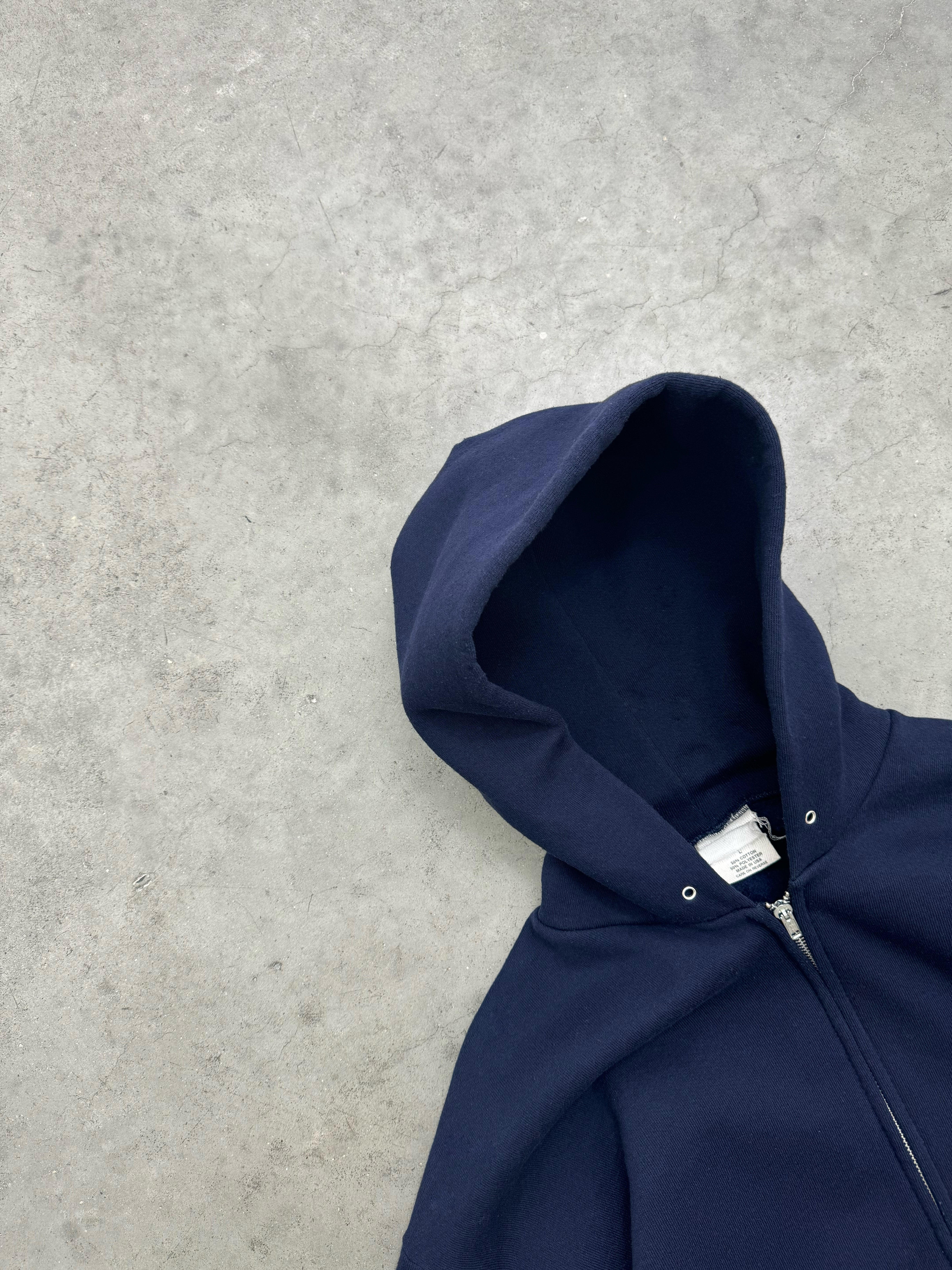 FADED NAVY BLUE ZIP UP HOODIE - 1990S