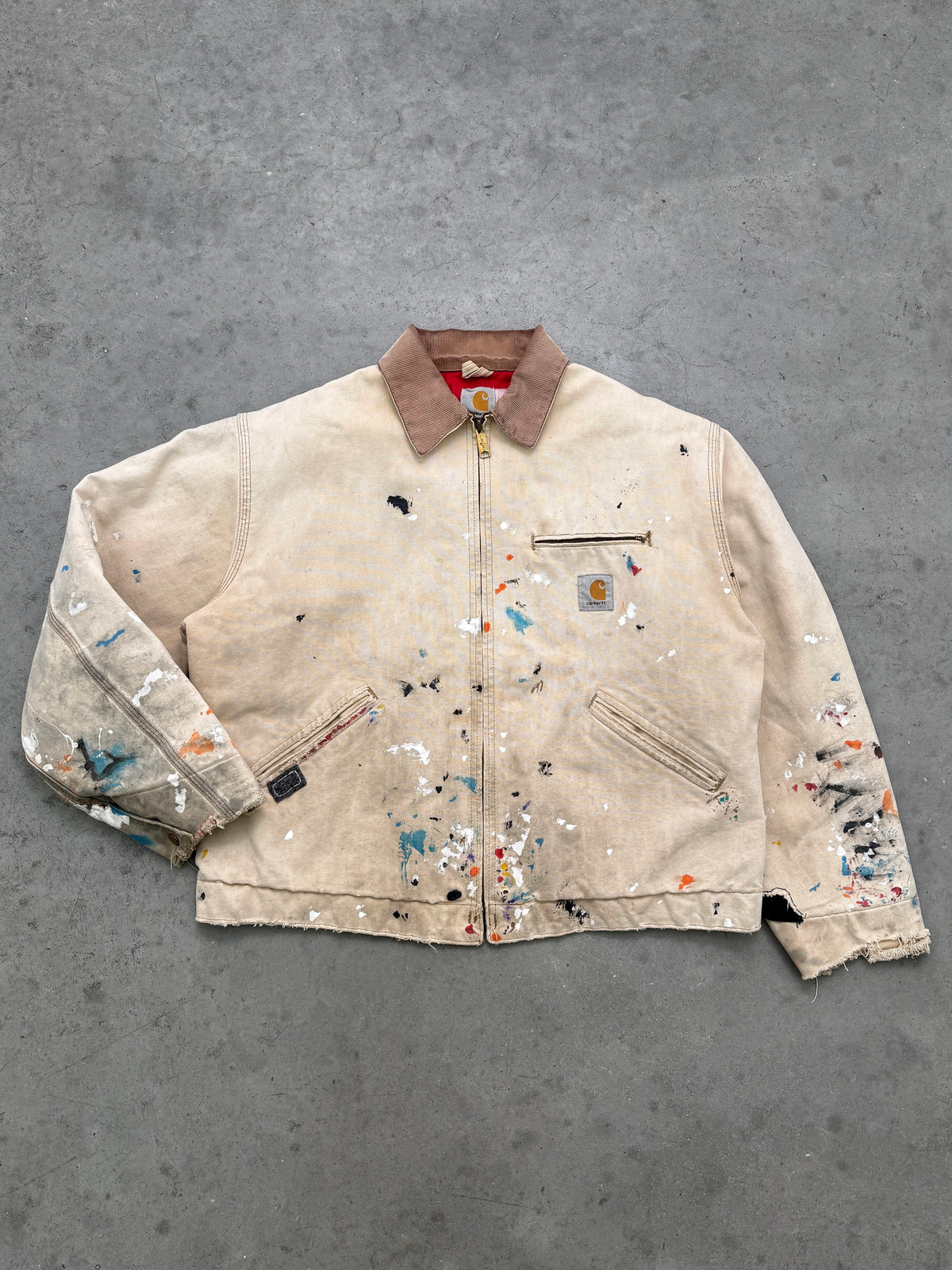FADED BEIGE PAINTERS CARHARTT DETROIT JACKET - 1990S