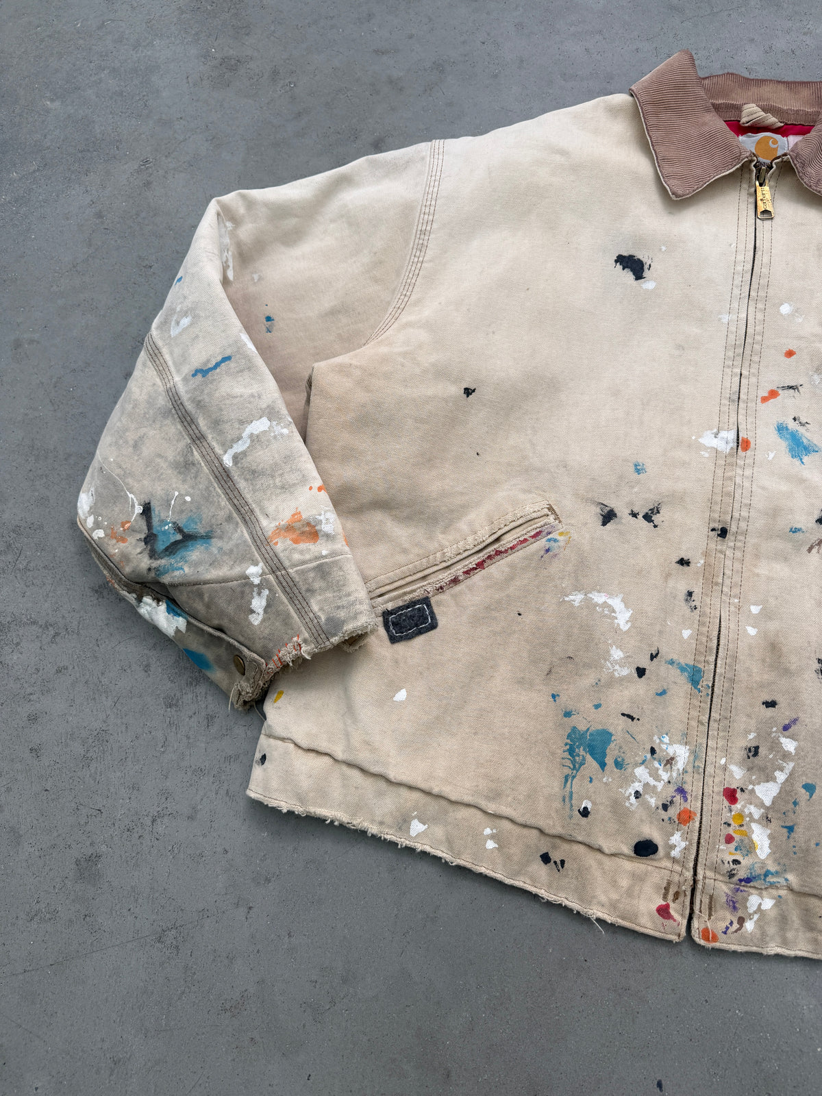 FADED BEIGE PAINTERS CARHARTT DETROIT JACKET - 1990S