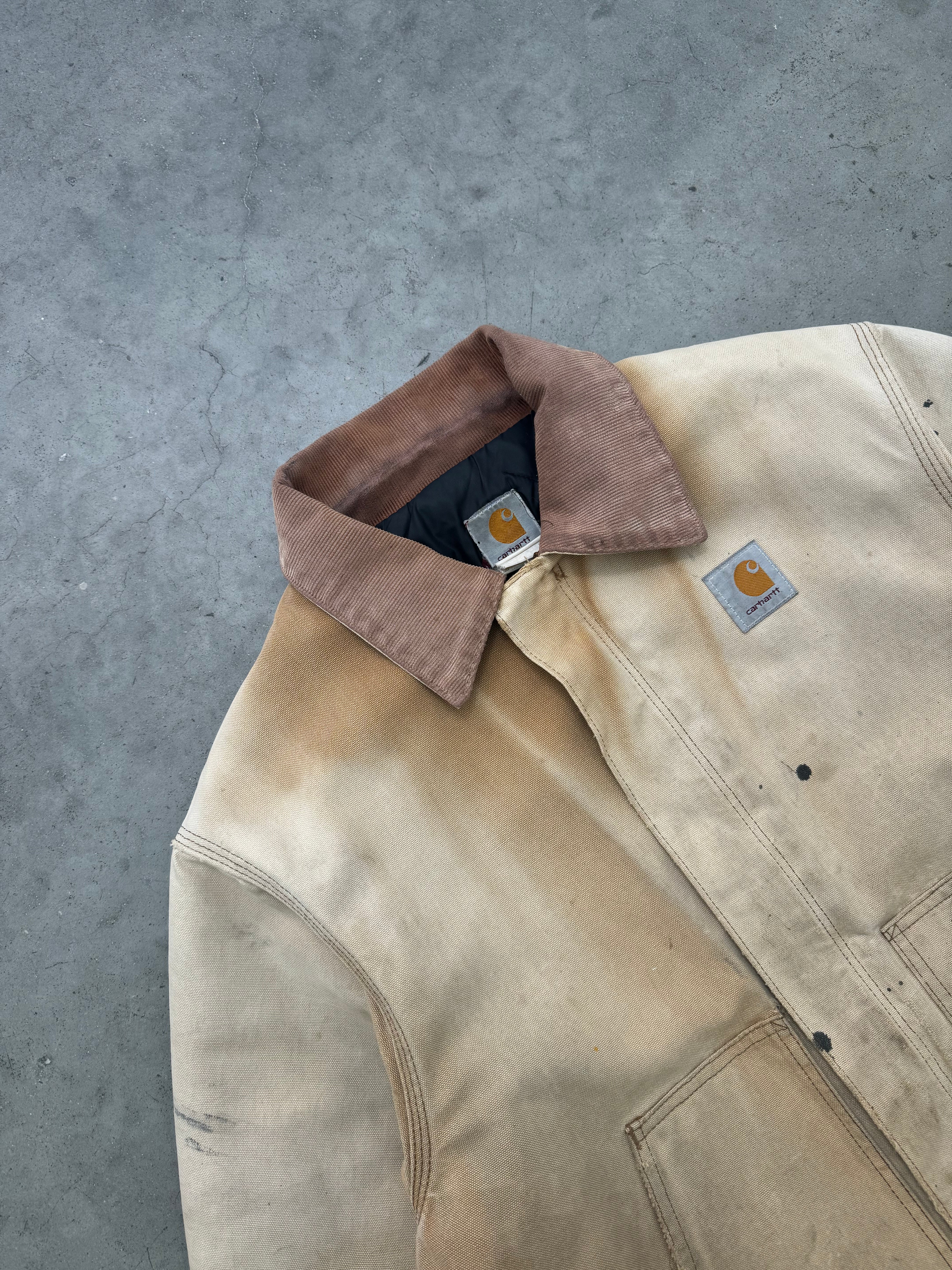 DISTRESSED SUN FADED BEIGE CARHARTT ARCTIC JACKET - 1990S