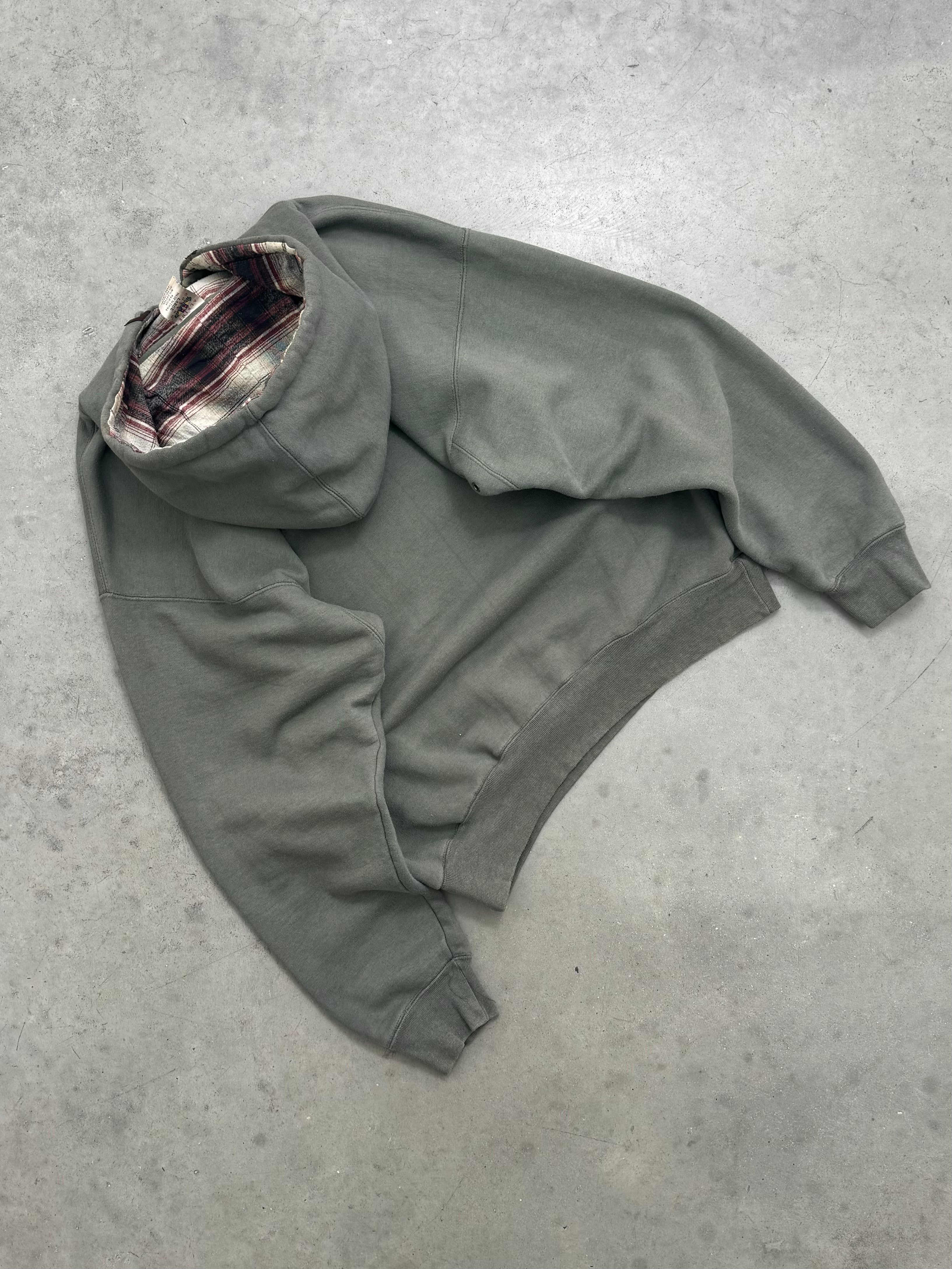 FADED SAGE GREEN FLANNEL LINED HOODIE - 1990S