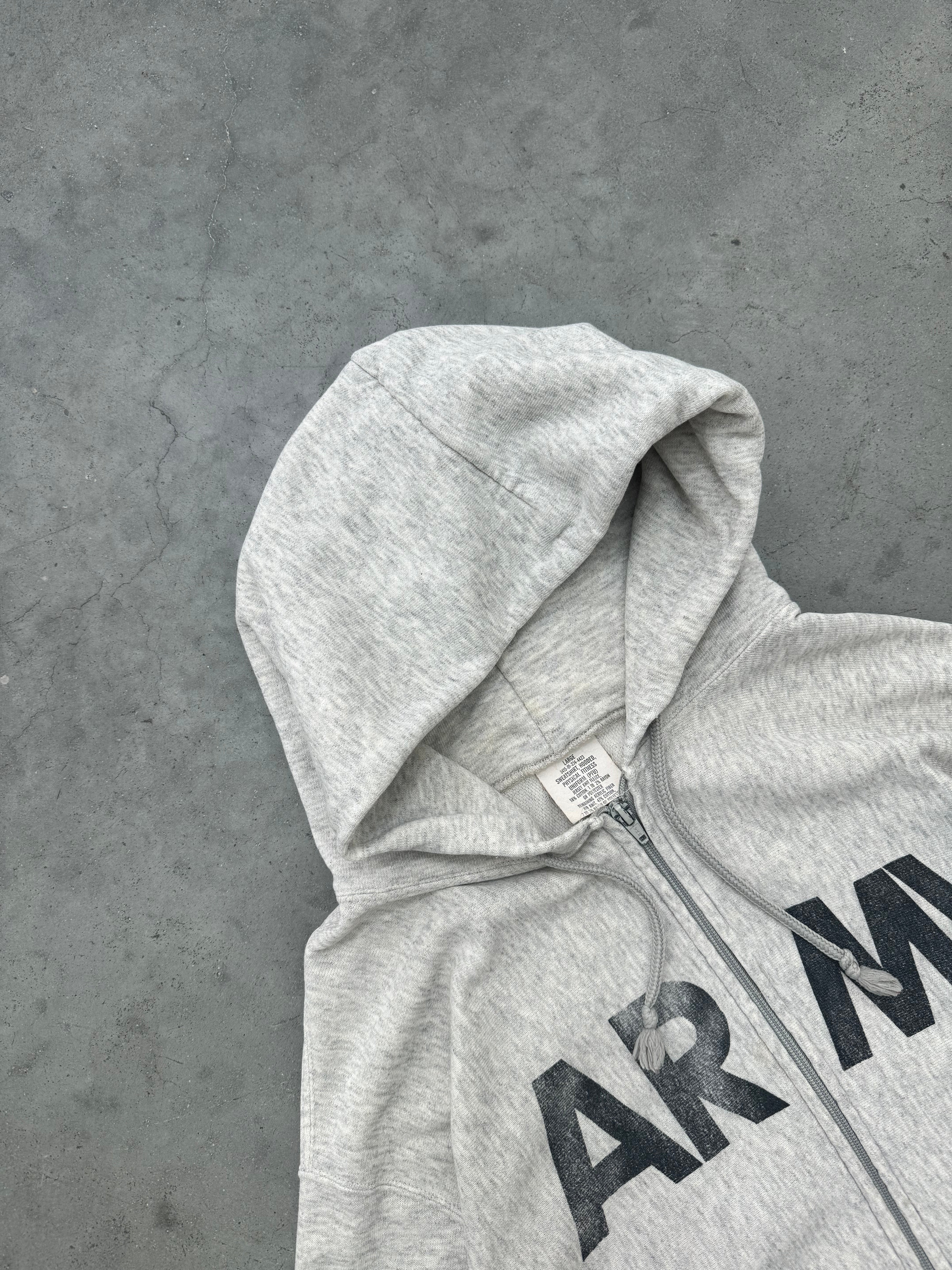 FADED HEATHER GREY "ARMY" HOODIE - 1980S