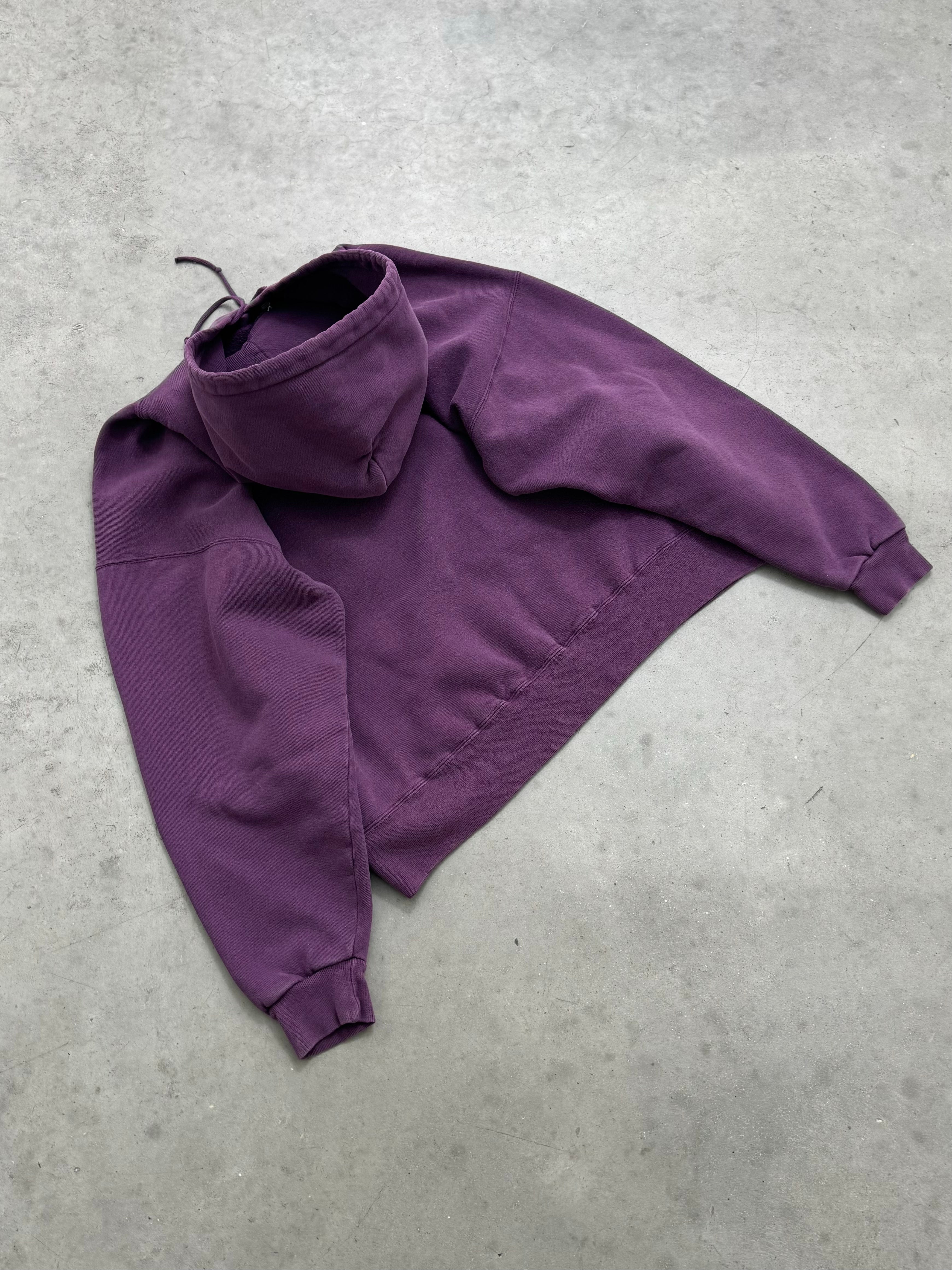 FADED GRAPE HENLEY BUTTON RUSSELL HOODIE - 1990S