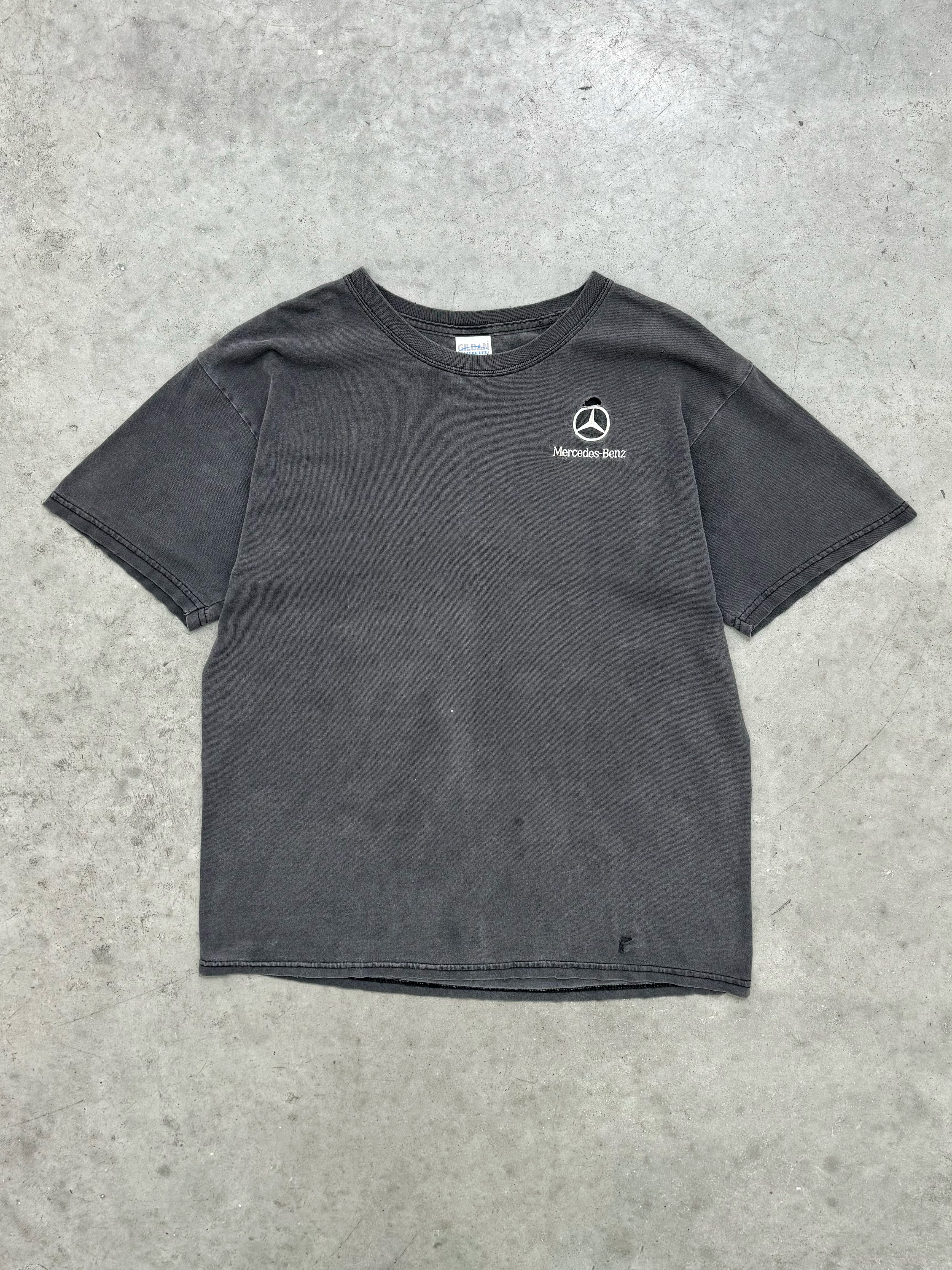 FADED BLACK & DISTRESSED "MERCEDES BENZ" EMBLEM TEE - 1990S