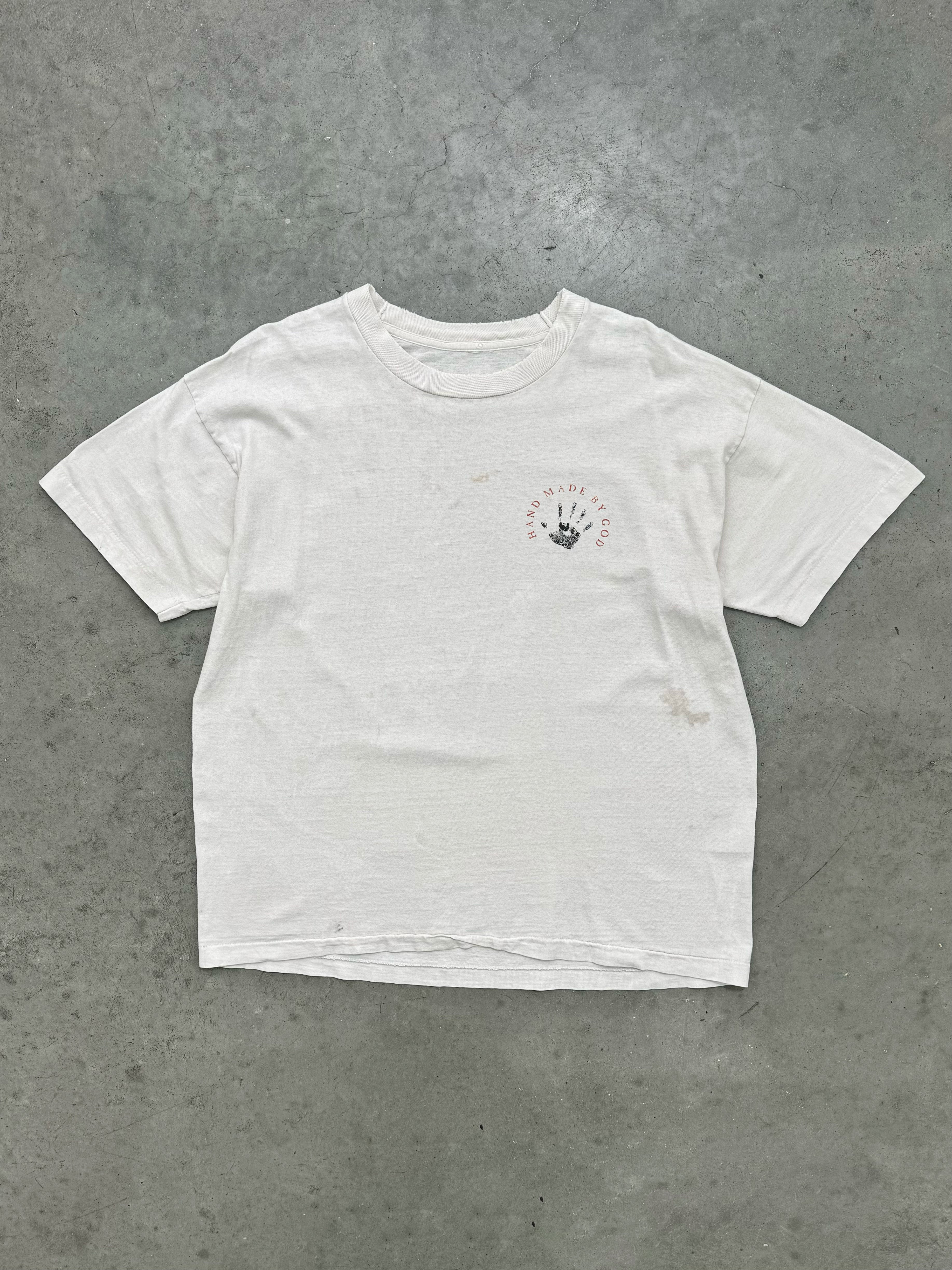 FADED WHITE "HAND MADE BY GOD" TEE - 1990S