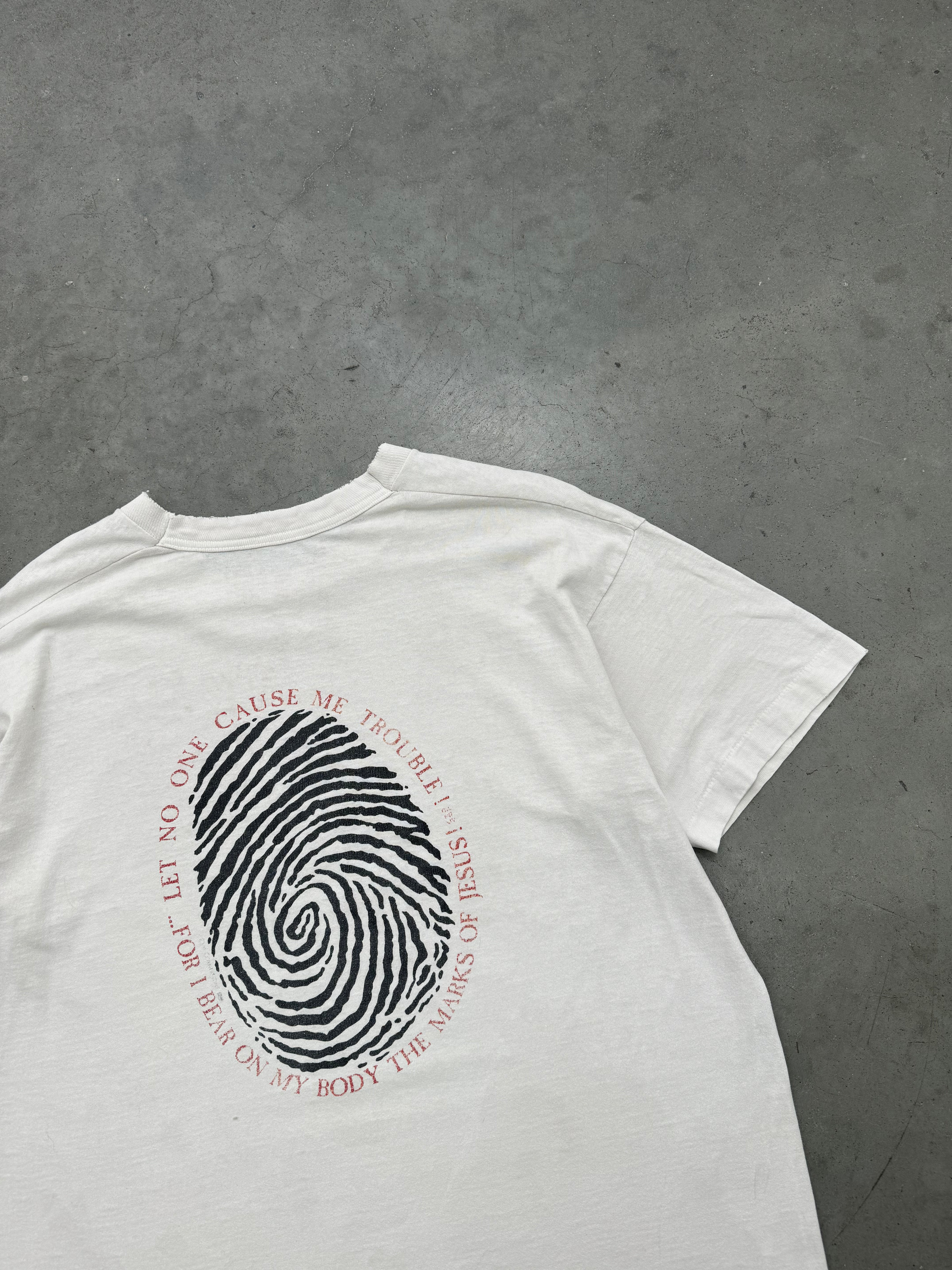 FADED WHITE "HAND MADE BY GOD" TEE - 1990S