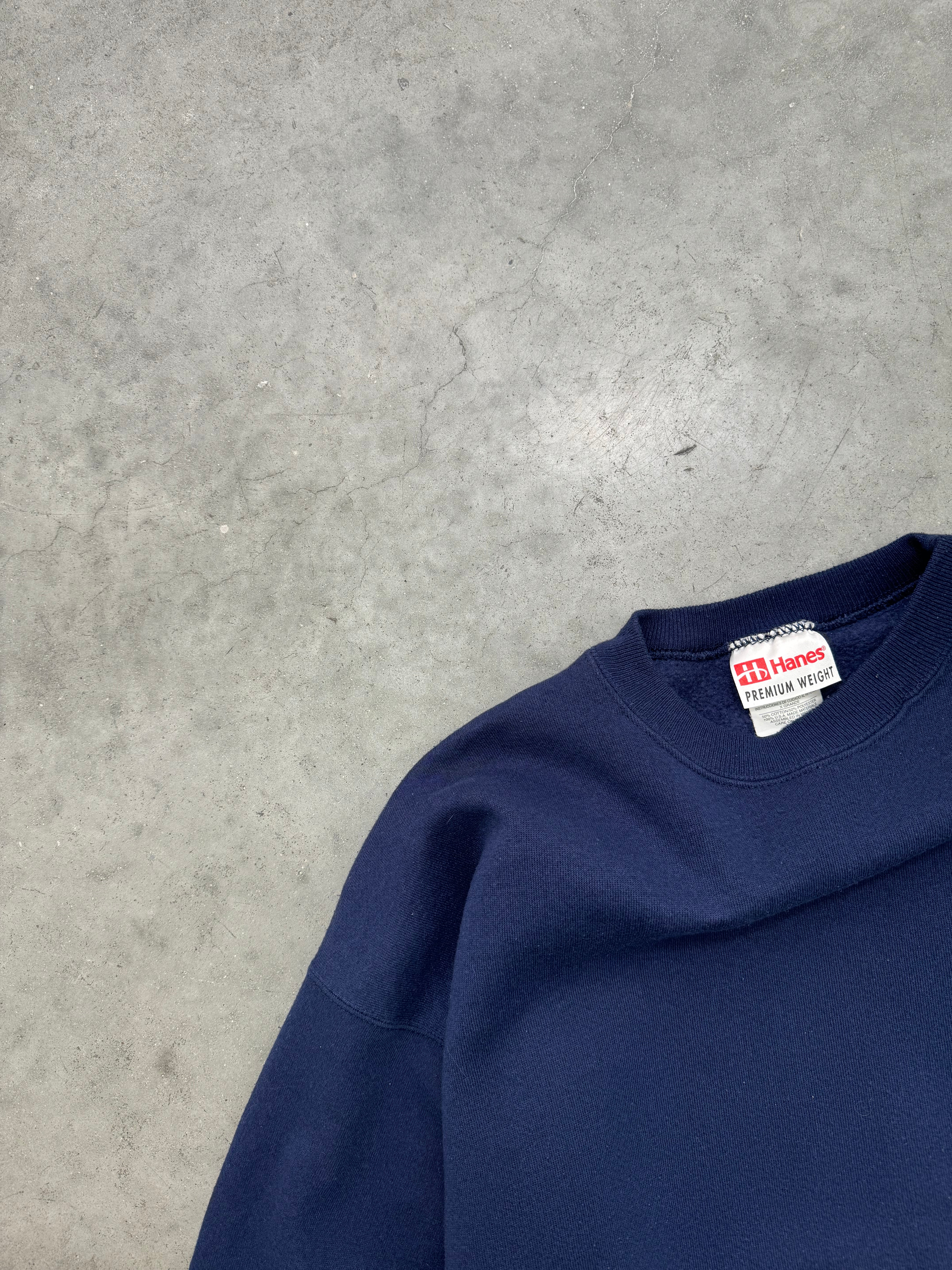 FADED NIGHT BLUE HANES HEAVYWEIGHT CREWNECK - 1990S