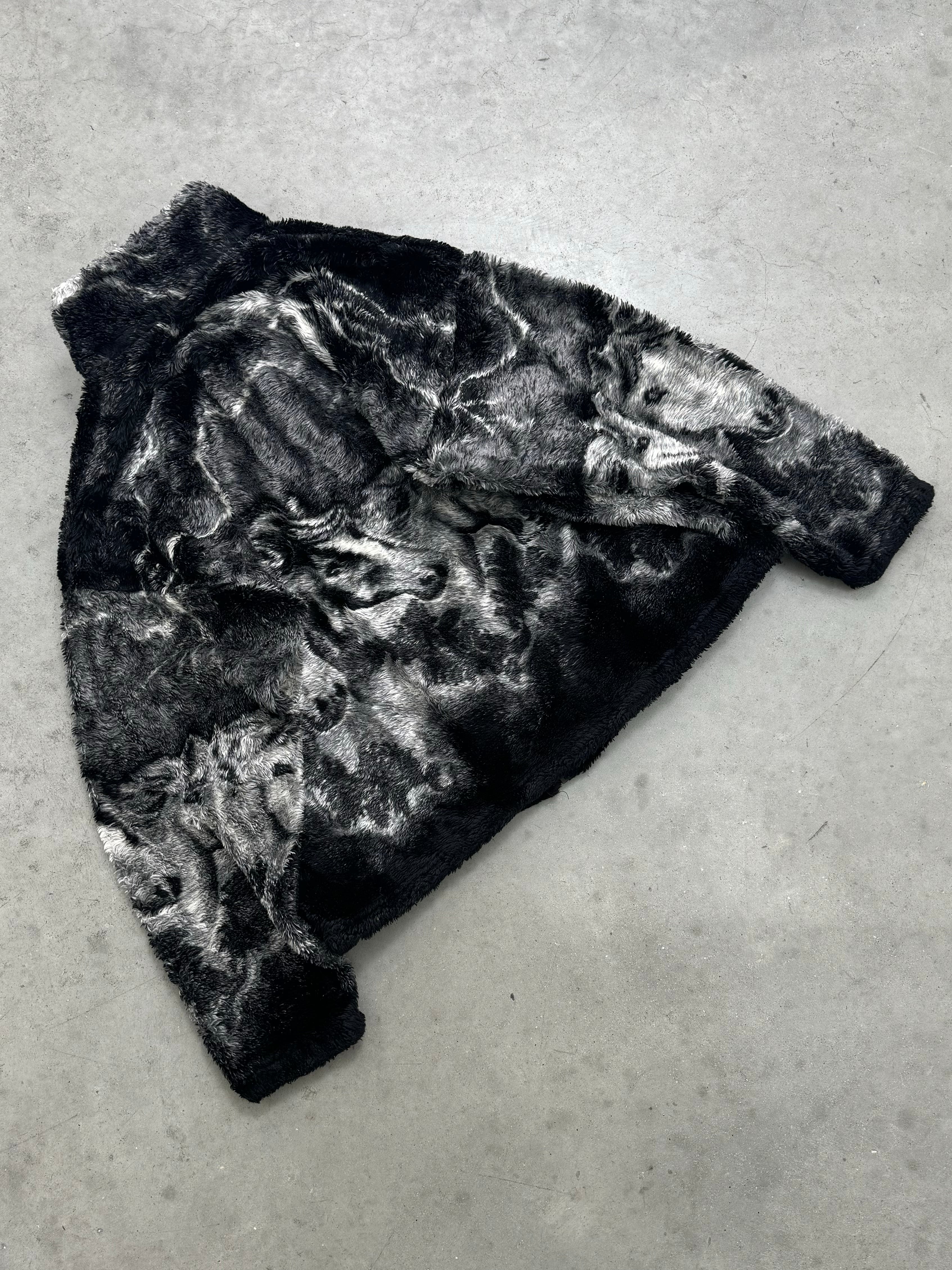 FADED SMOKE GREY & BLACK DEEP PILE FLEECE - 1990S