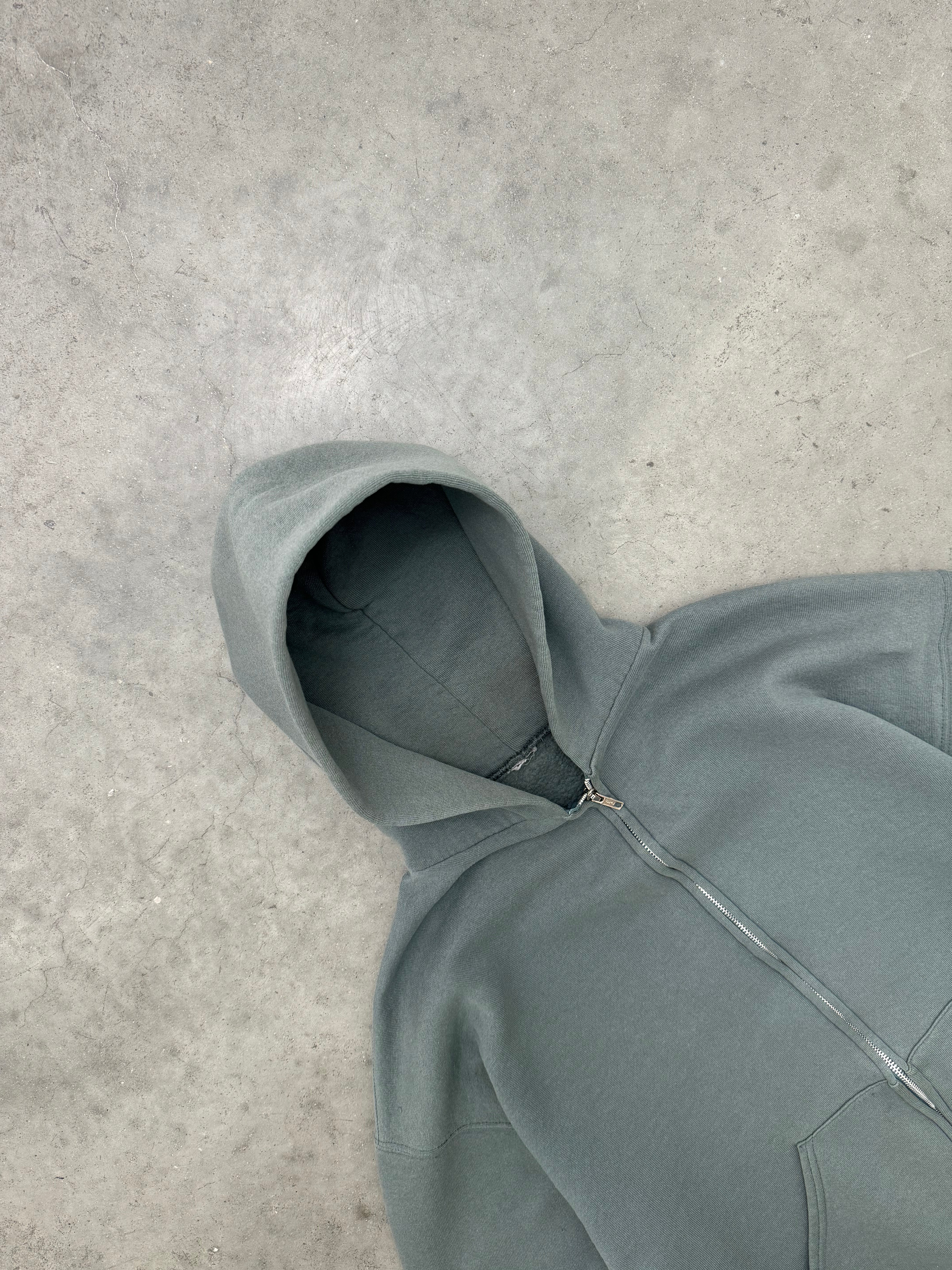 FADED SAGE GREEN RUSSELL ZIP-UP HOODIE - 1990S
