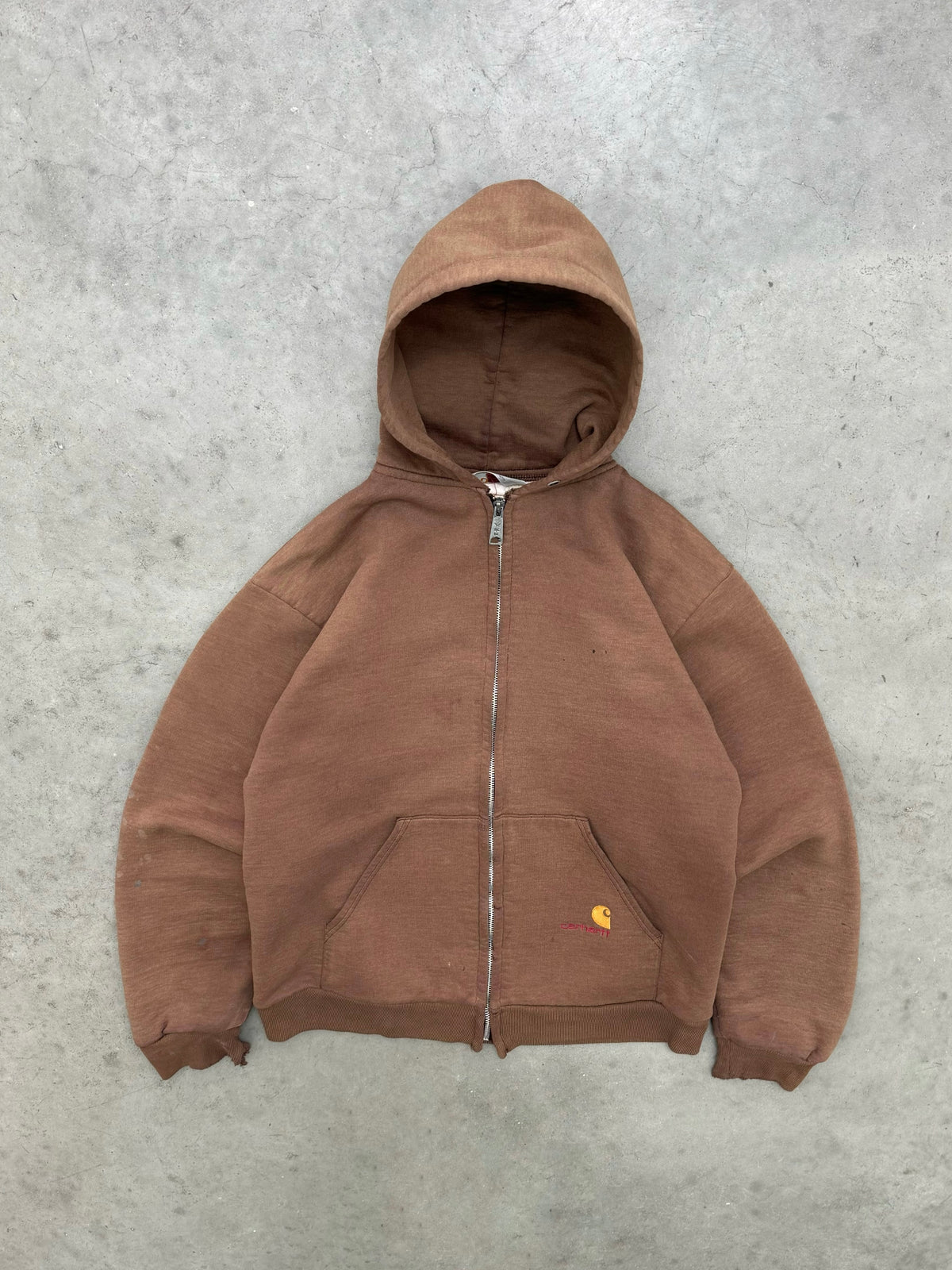 FADED BROWN CARHARTT THERMAL ZIP UP HOODIE - 1980S