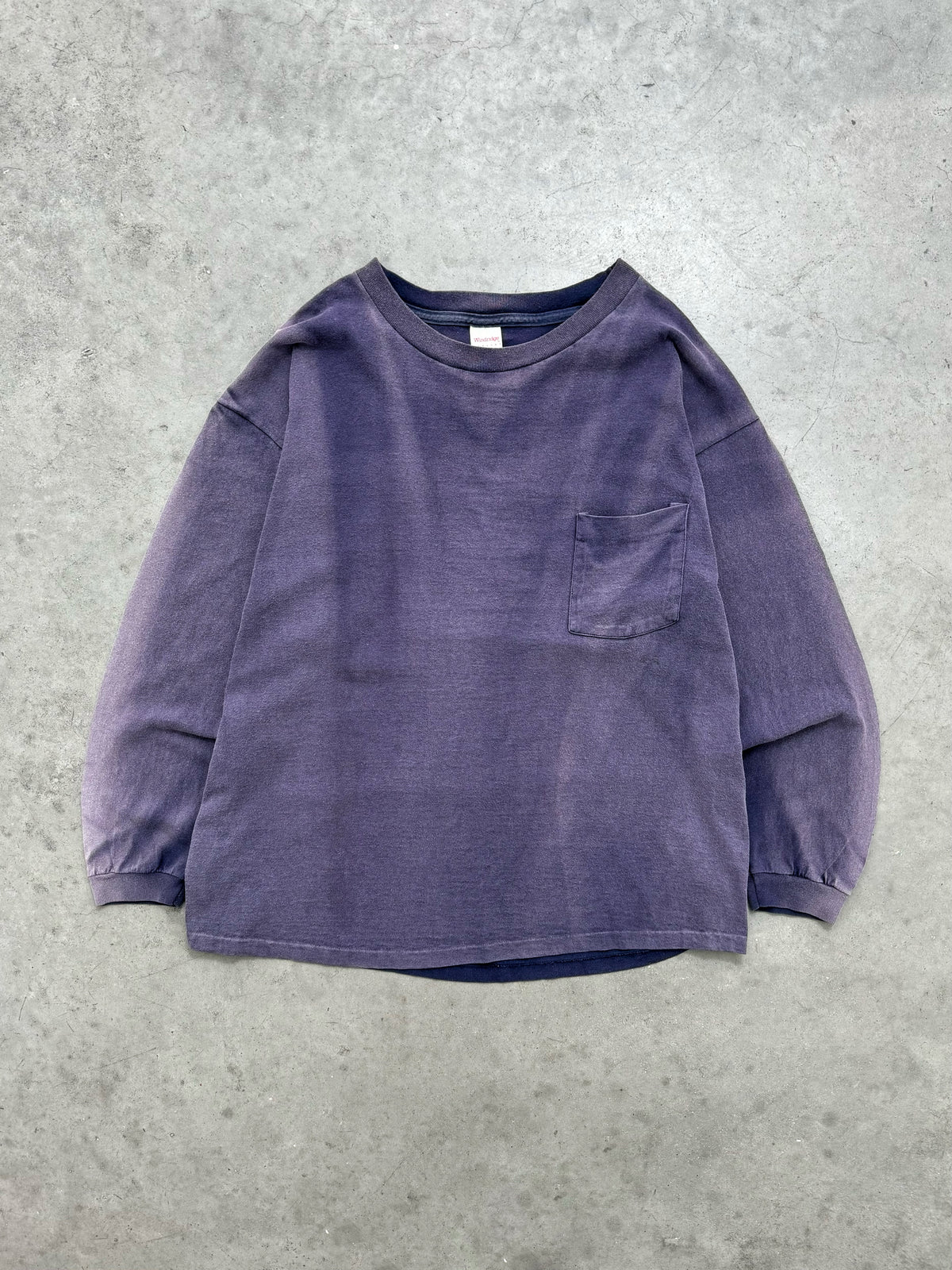SUN FADED INDIGO LONG SLEEVE TEE - 1990S