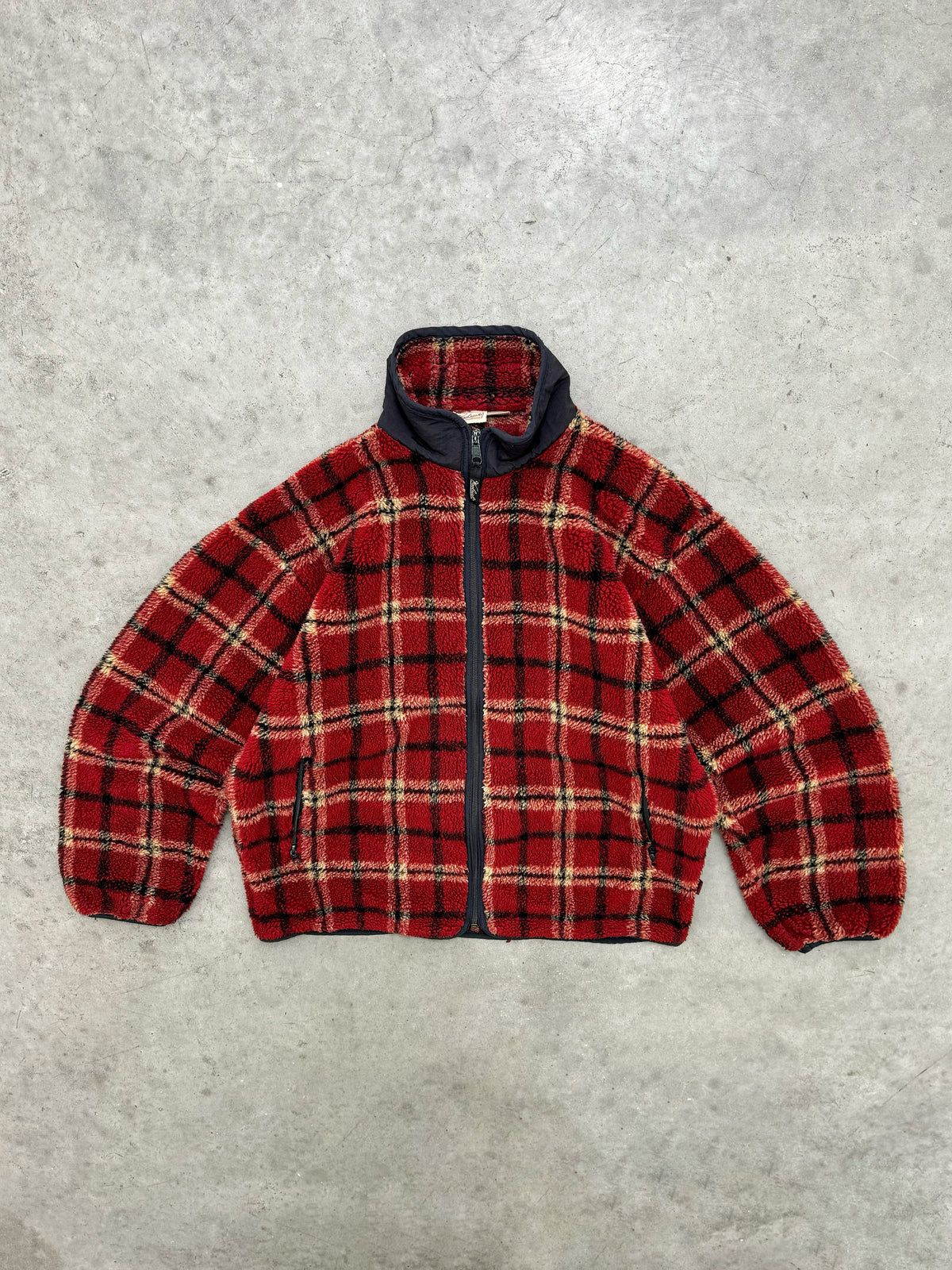 WOOLRICH PLAID DEEP PILE ZIP UP FLEECE - 2000S
