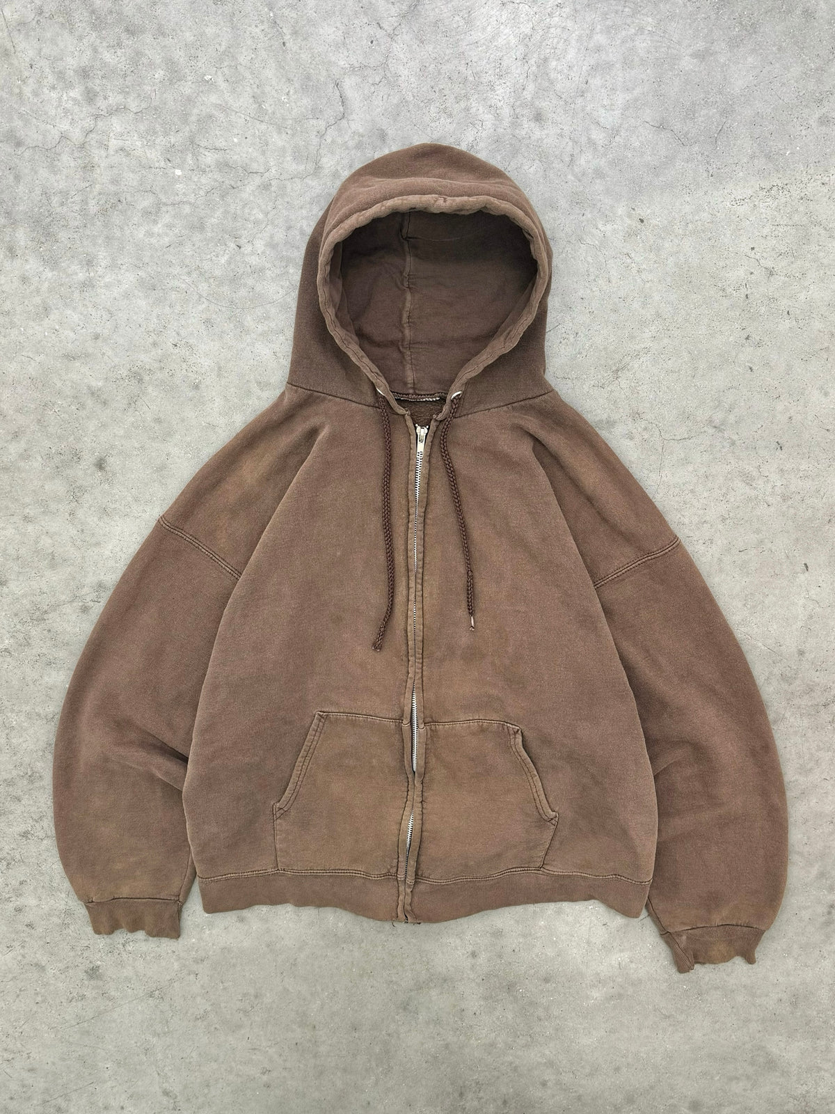 FADED MOCHA BROWN ZIP-UP HOODIE - 2000S