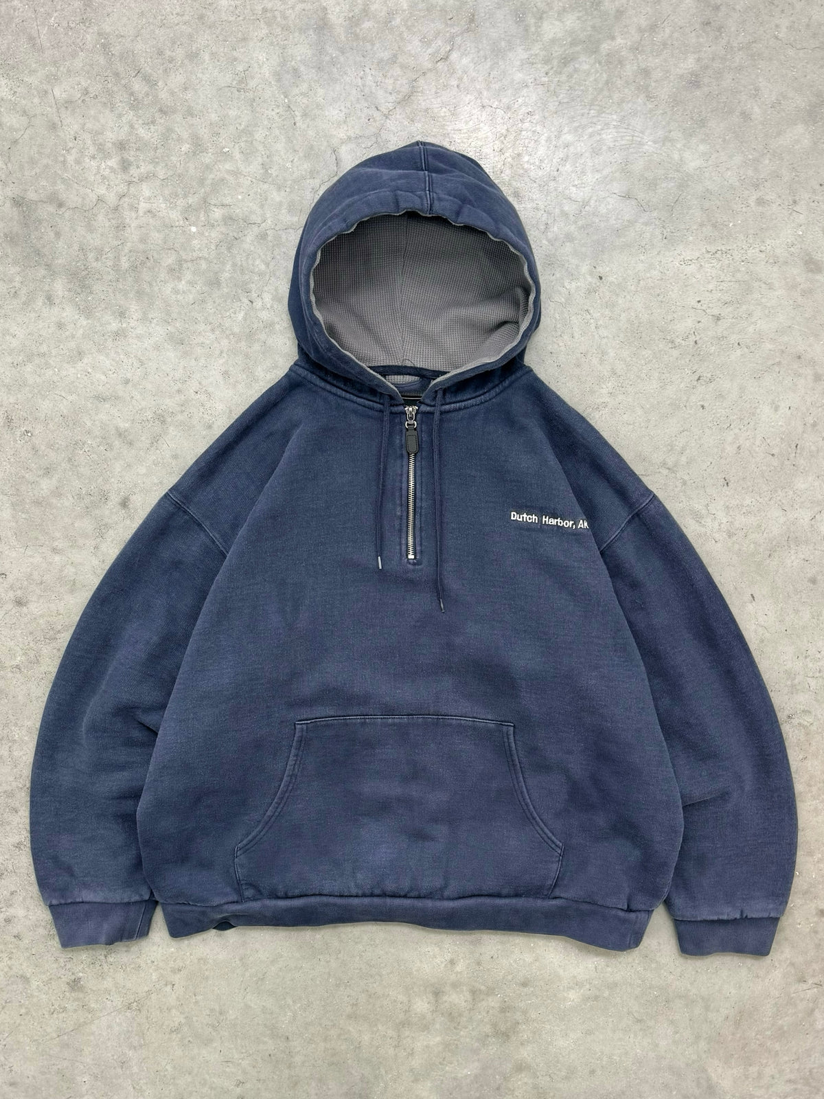 FADED BLUE "ROLLS-ROYCE" THERMAL LINED QUARTER ZIP HOODIE - 2000S