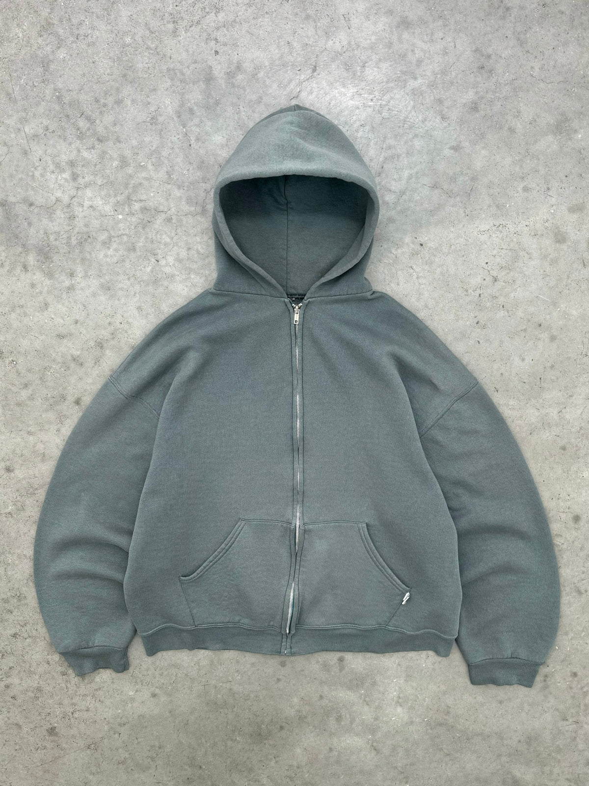 FADED SAGE GREEN RUSSELL ZIP-UP HOODIE - 1990S