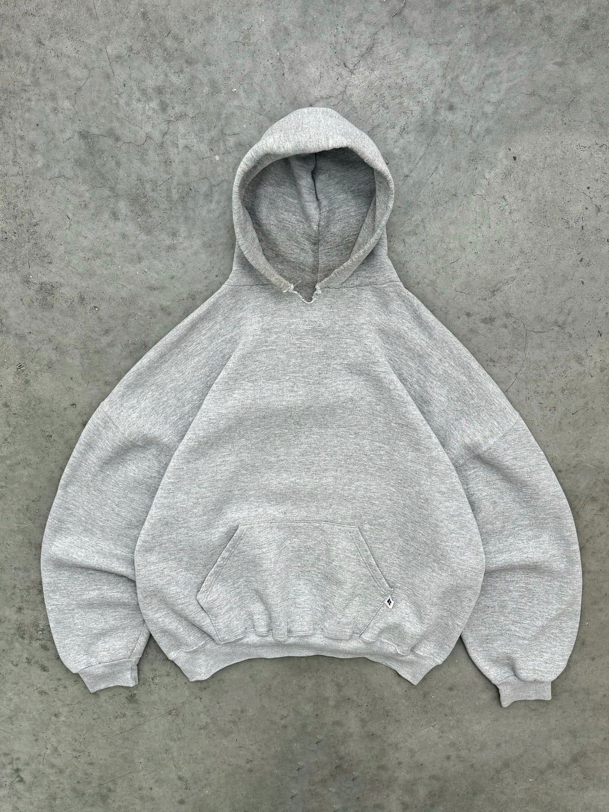 DISTRESSED FADED GREY RUSSELL HOODIE - 1990S