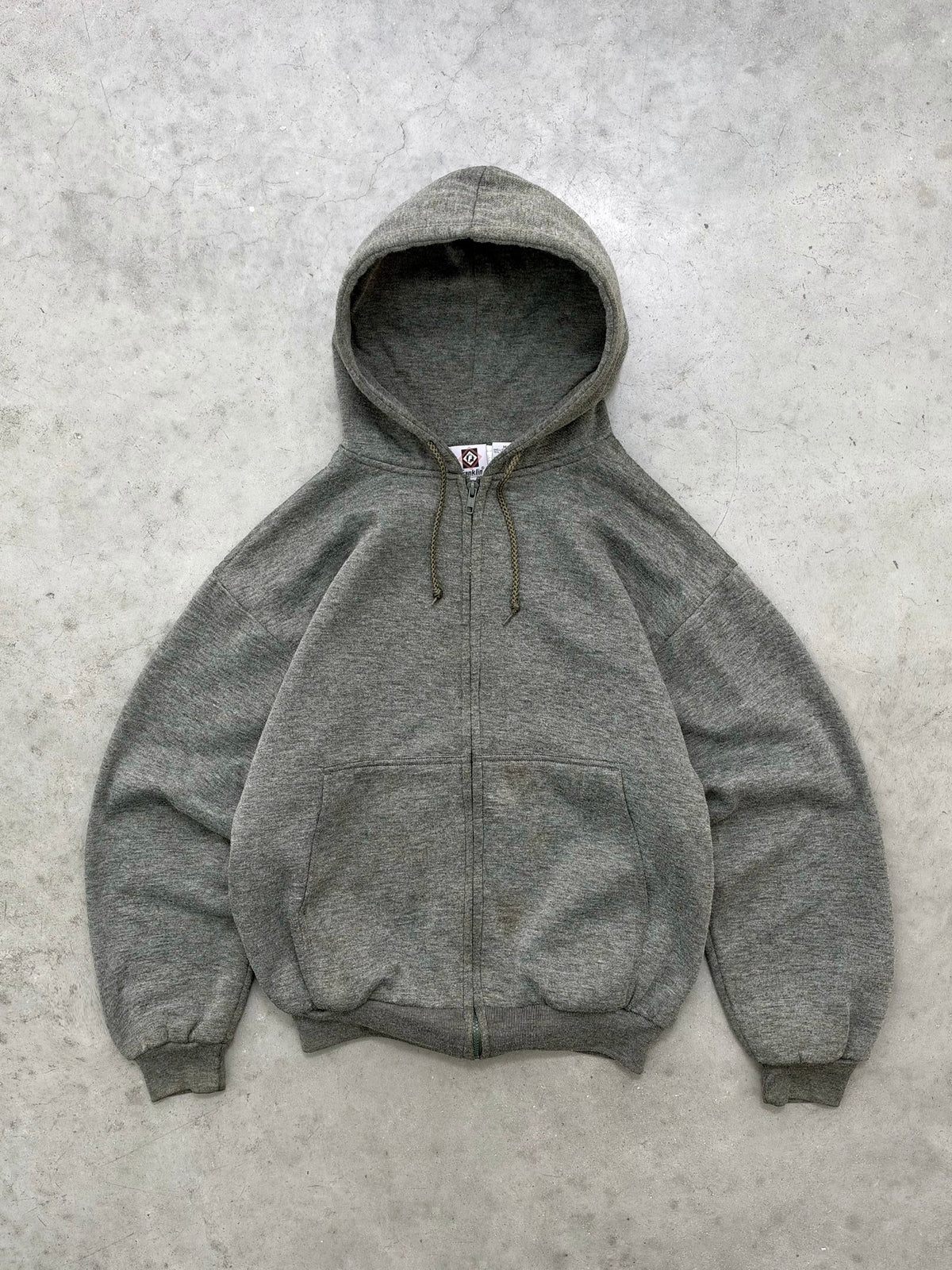 FADED ALGAE GREEN THERMAL LINED FRANKLIN ZIP UP HOODIE - 1990S