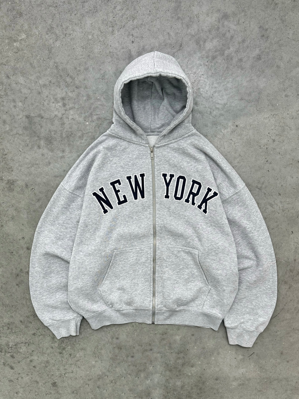FADED HEATHER GREY "NEW YORK" ZIP UP HOODIE - 2000S