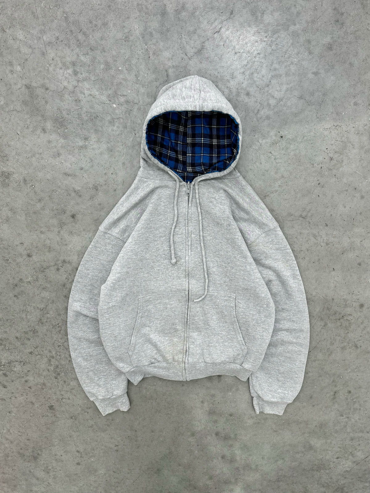 HEATHER GREY FLANNEL LINED ZIP-UP HOODIE - 2000S