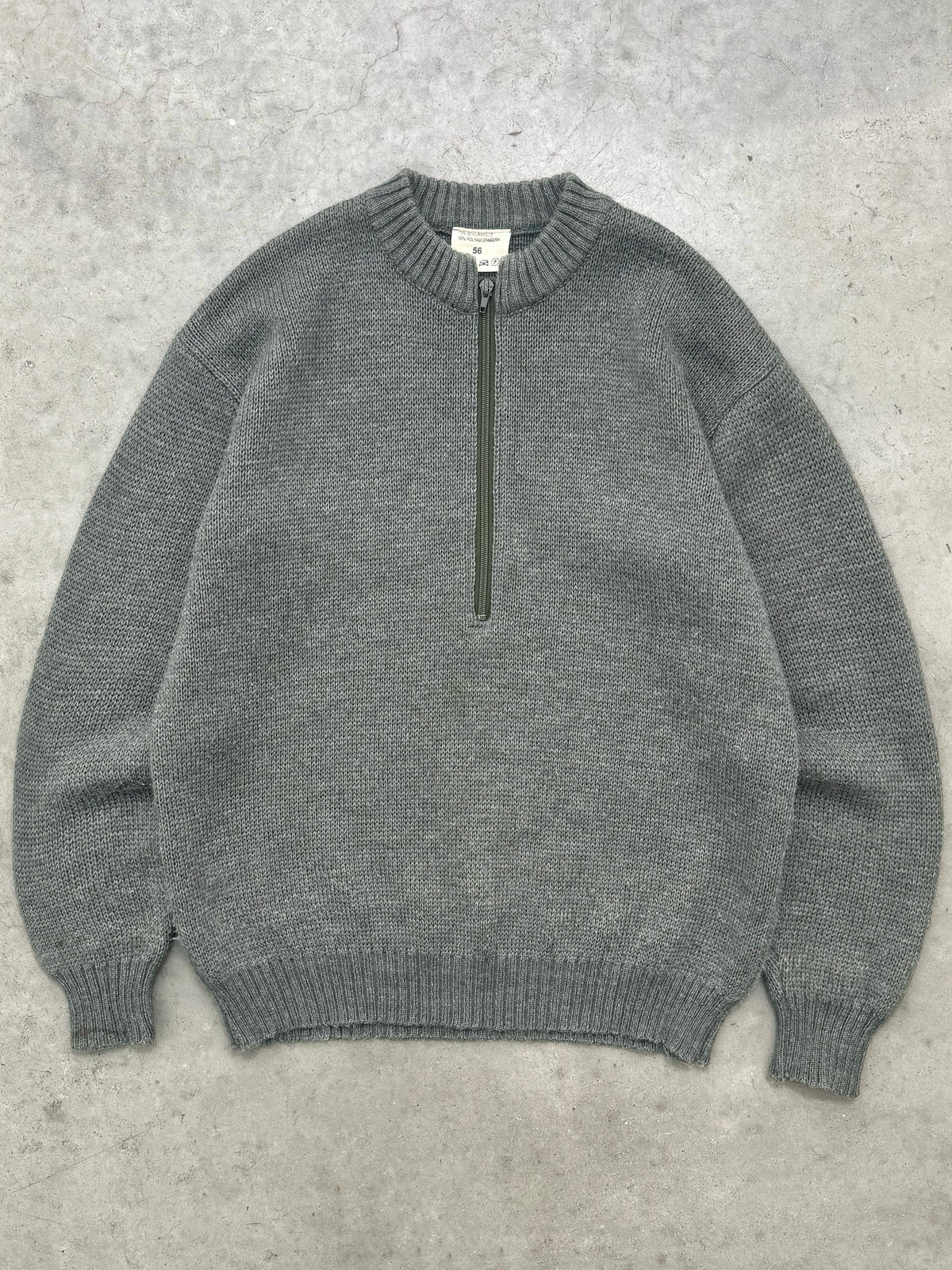 FADED GREEN HEAVYWEIGHT ARMY ZIP SWEATER - 1980S