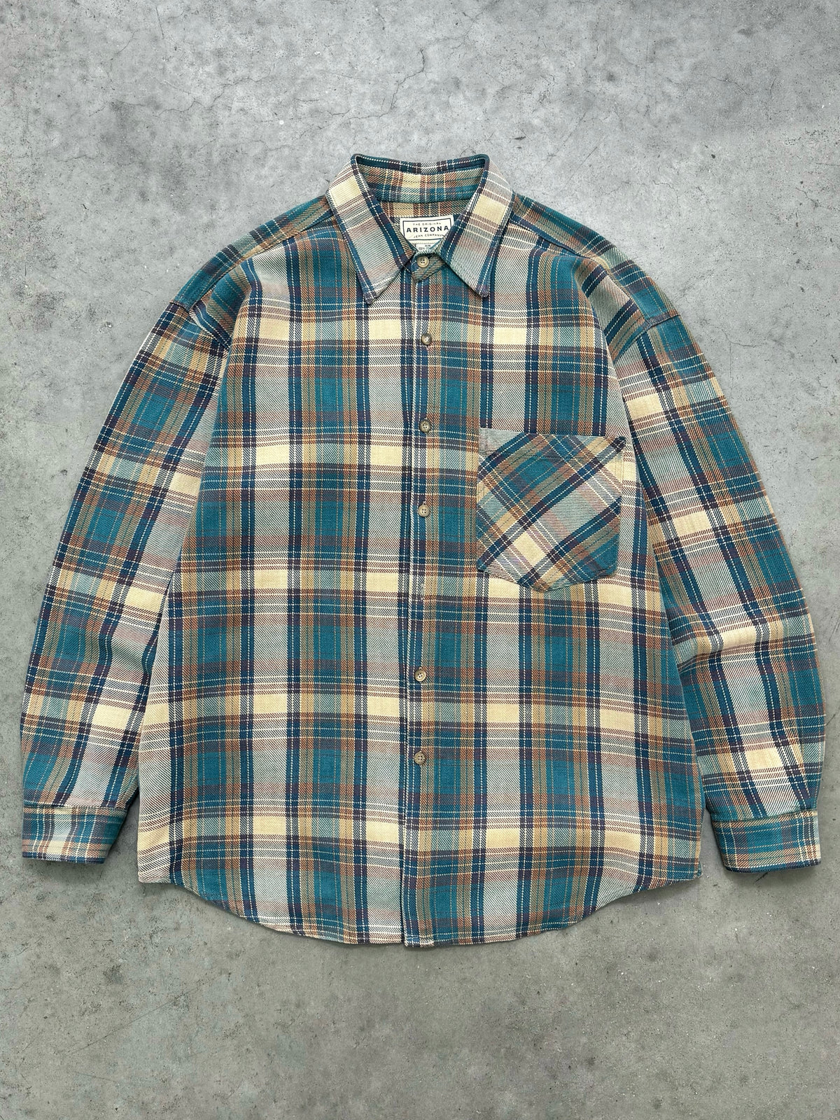 FADED GREEN PLAID OVERSHIRT FLANNEL - 1990S