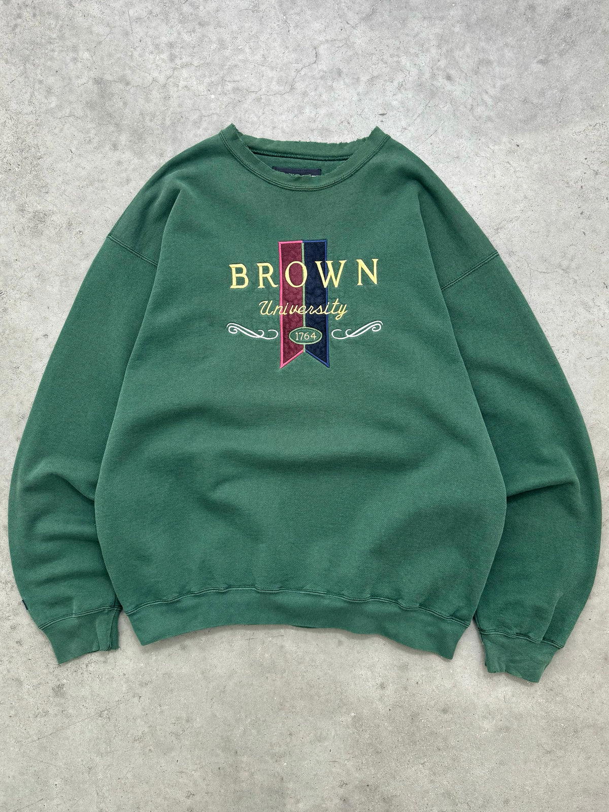 FADED PINE GREEN "BROWN UNIVERSITY" CREWNECK - 1990S