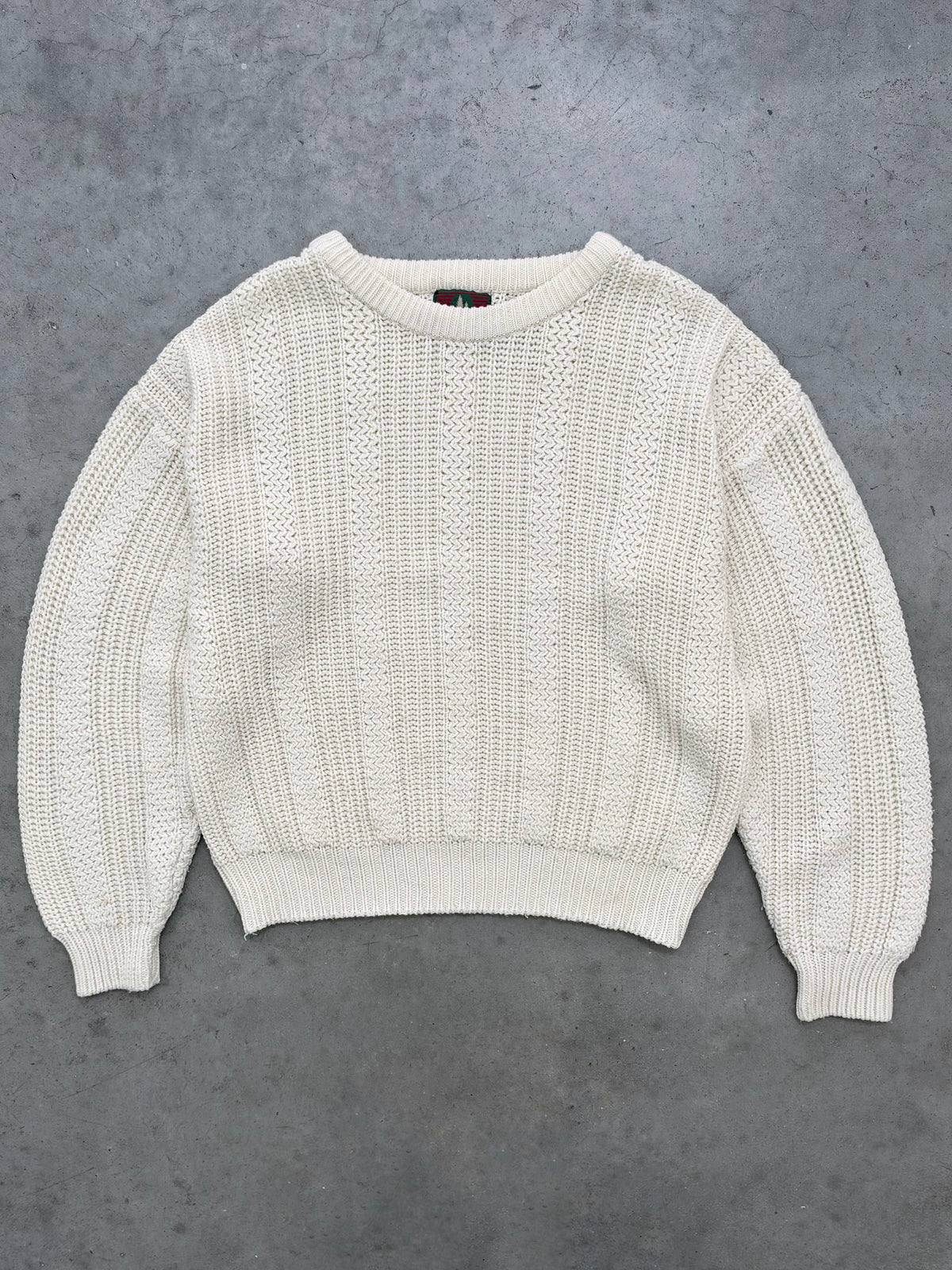 FADED OPTIC WHITE FISHERMAN KNIT SWEATER - 1980S