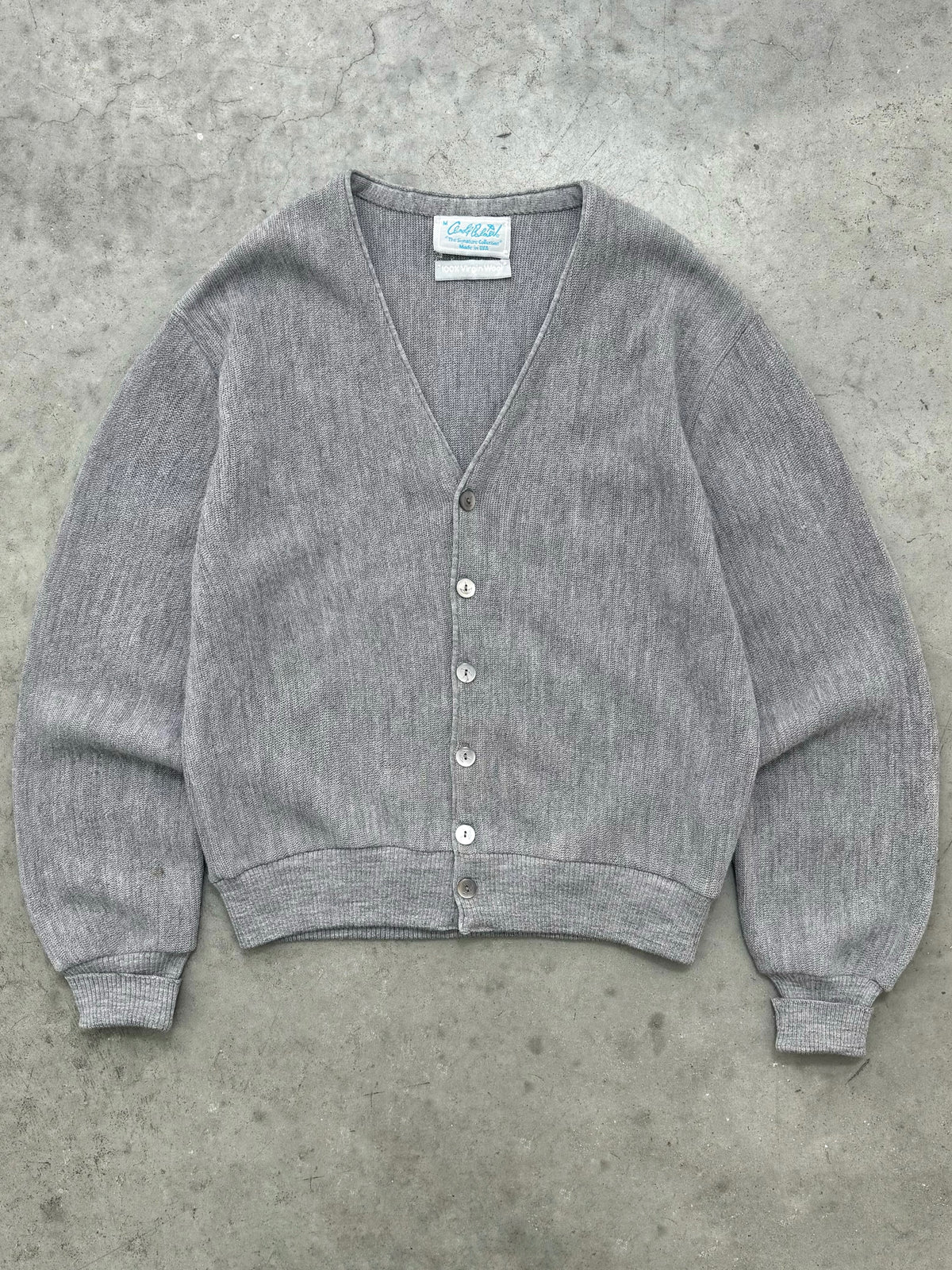 FADED HEATHER GREY VIRGIN WOOL CARDIGAN - 1970S