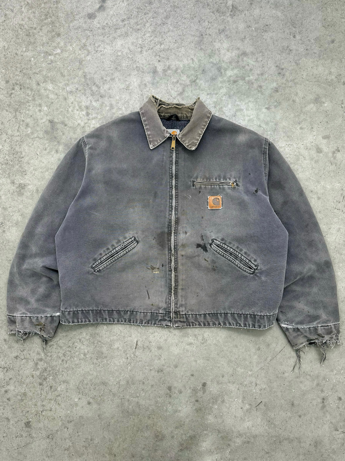 DISTRESSED FADED CHARCOAL CARHARTT DETROIT JACKET - 1990S