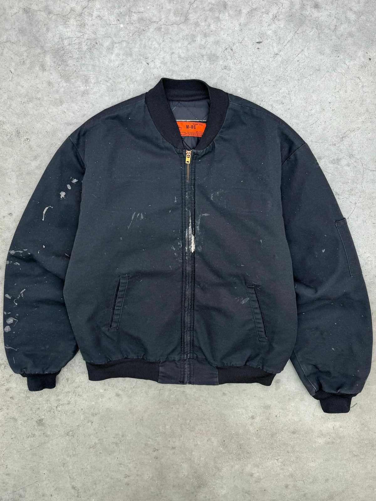 PAINT SPLATTER FADED BLACK BOMBER JACKET - 1980S
