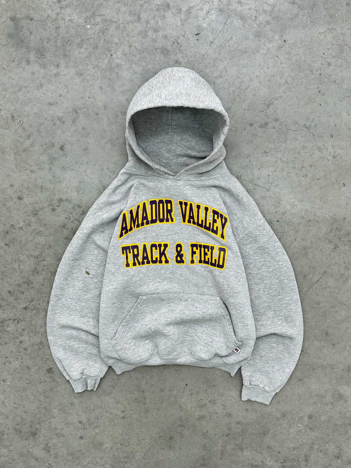 "TRACK AND FIELD" HEATHER GREY RUSSELL HOODIE - 1990S