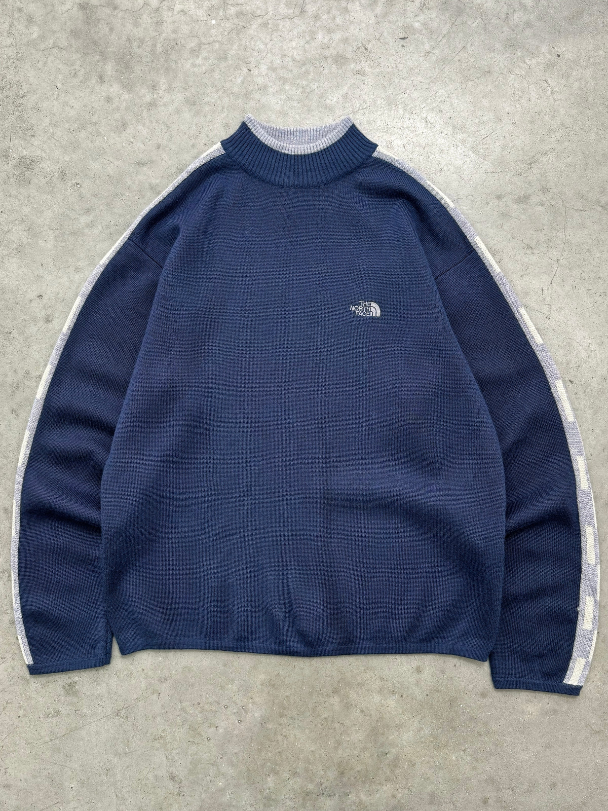 FADED BLUE THE NORTH FACE WOOL MOCK NECK SWEATER - 1990S