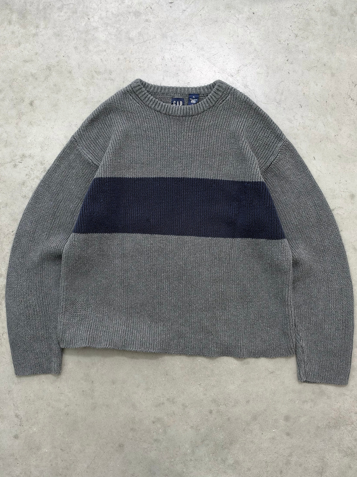 FADED CHARCOAL GAP STRIPE SWEATER - 1990S