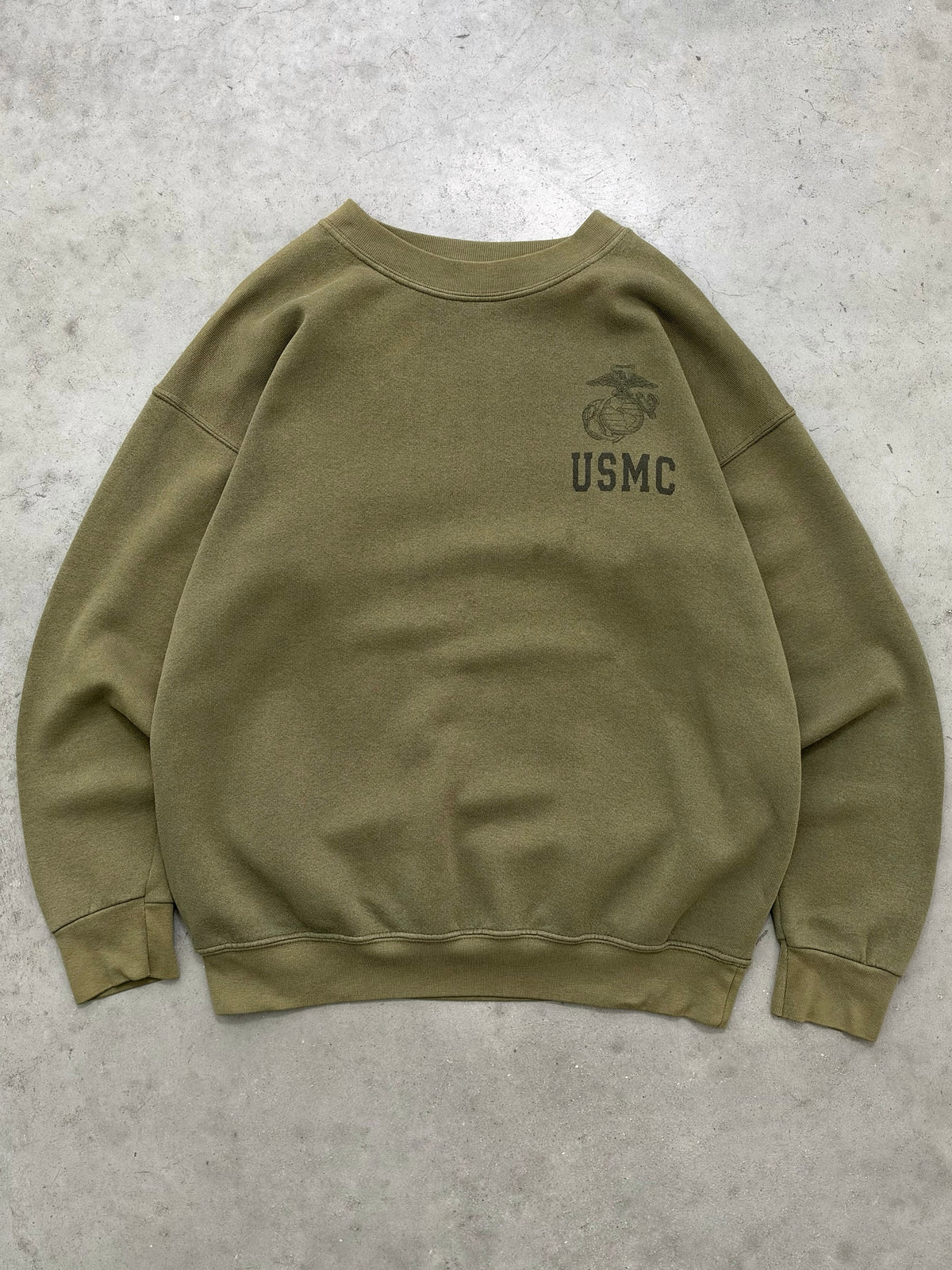 FADED ARMY GREEN "USMC" CREWNECK - 1990S