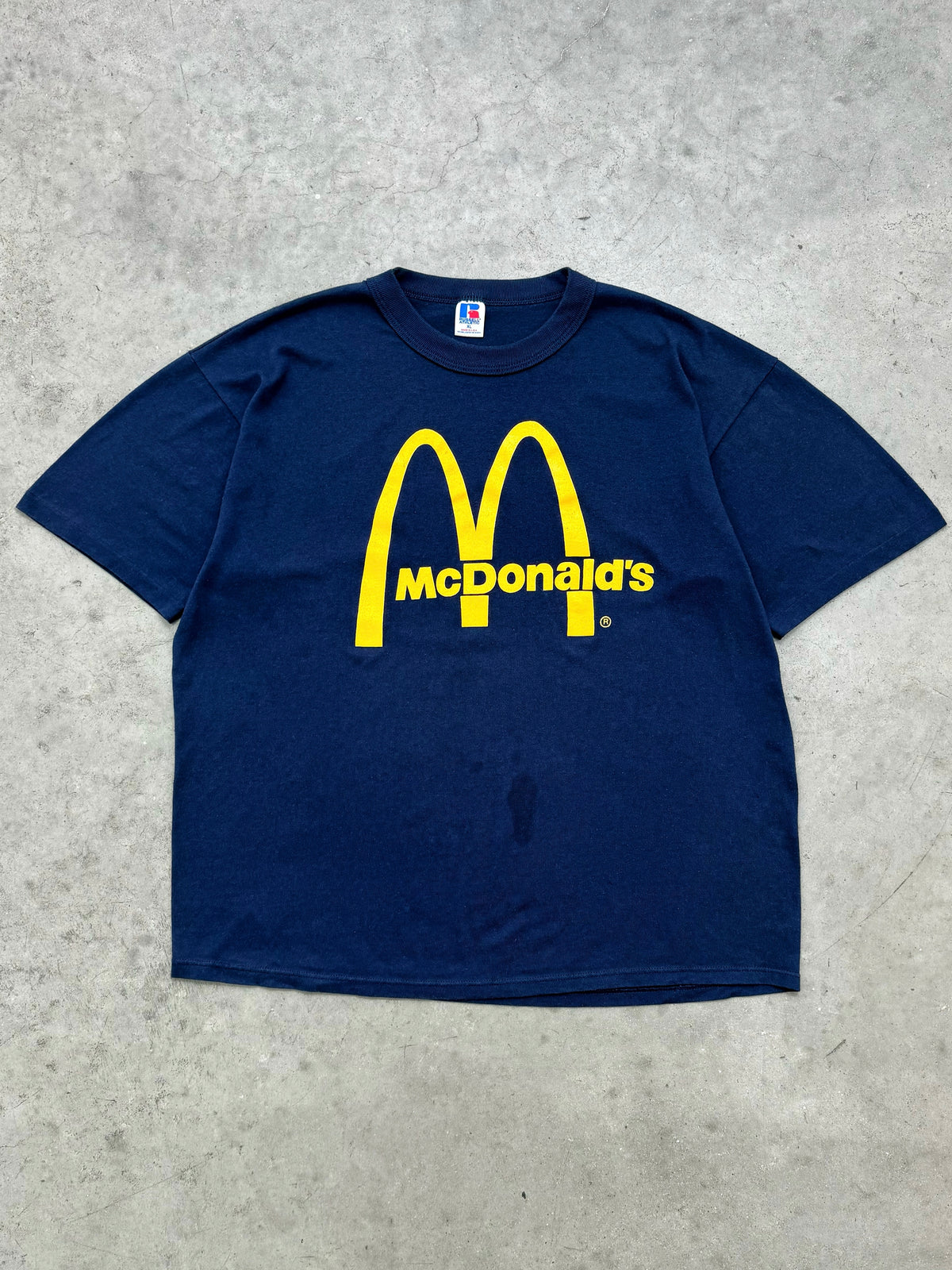 FADED DEEP BLUE "MCDONALDS" RUSSELL TEE - 1980S