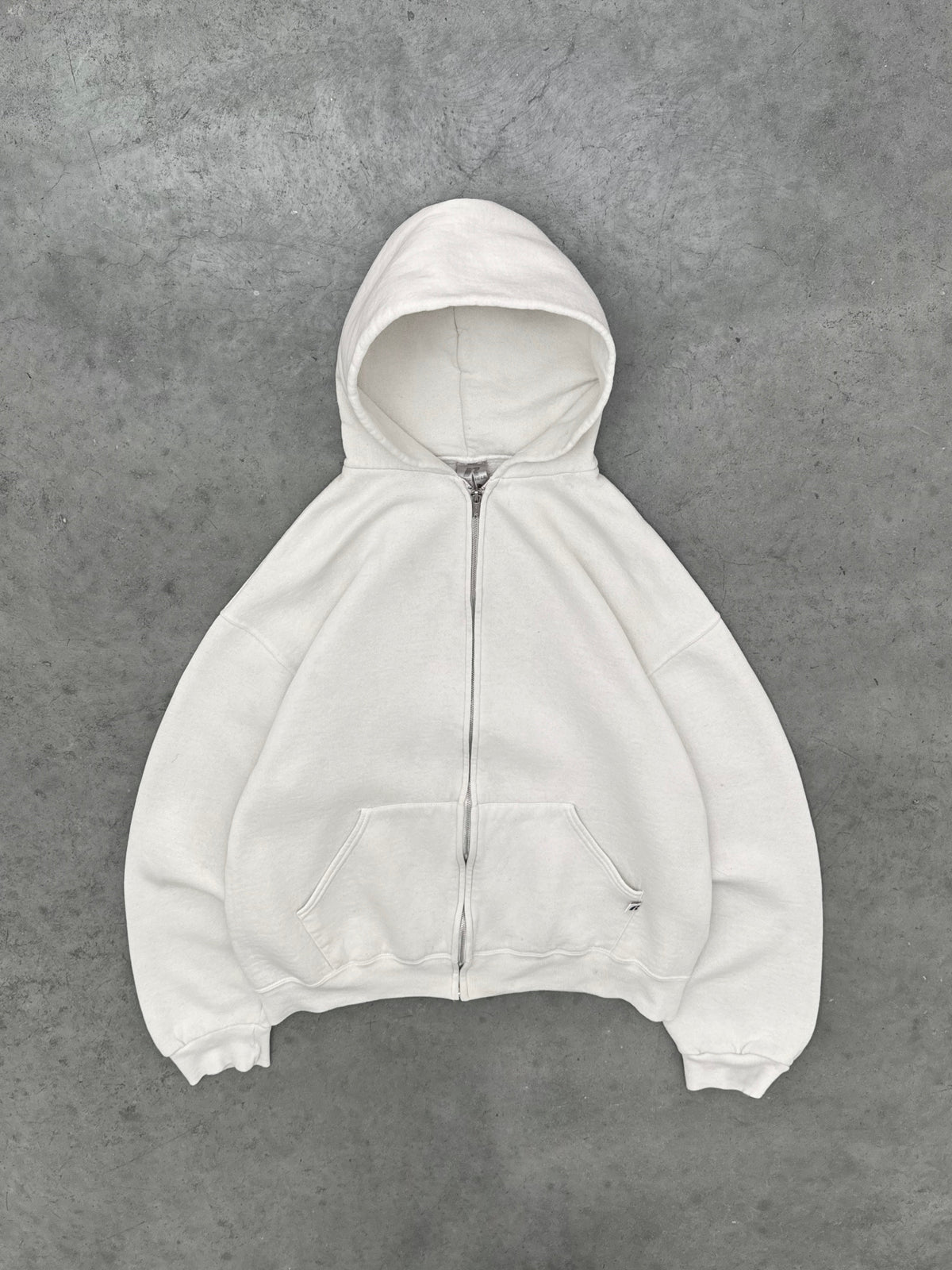 FADED BONE WHITE RUSSELL ZIP UP HOODIE - 2000S