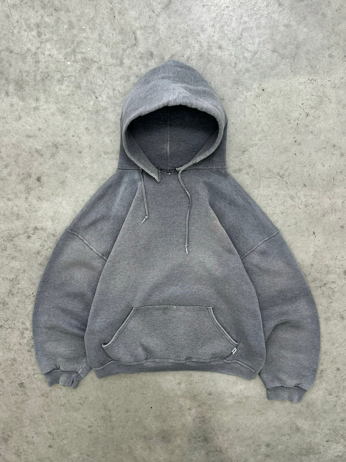 SUN FADED CHARCOAL & DISTRESSED RUSSELL HOODIE - 2000S