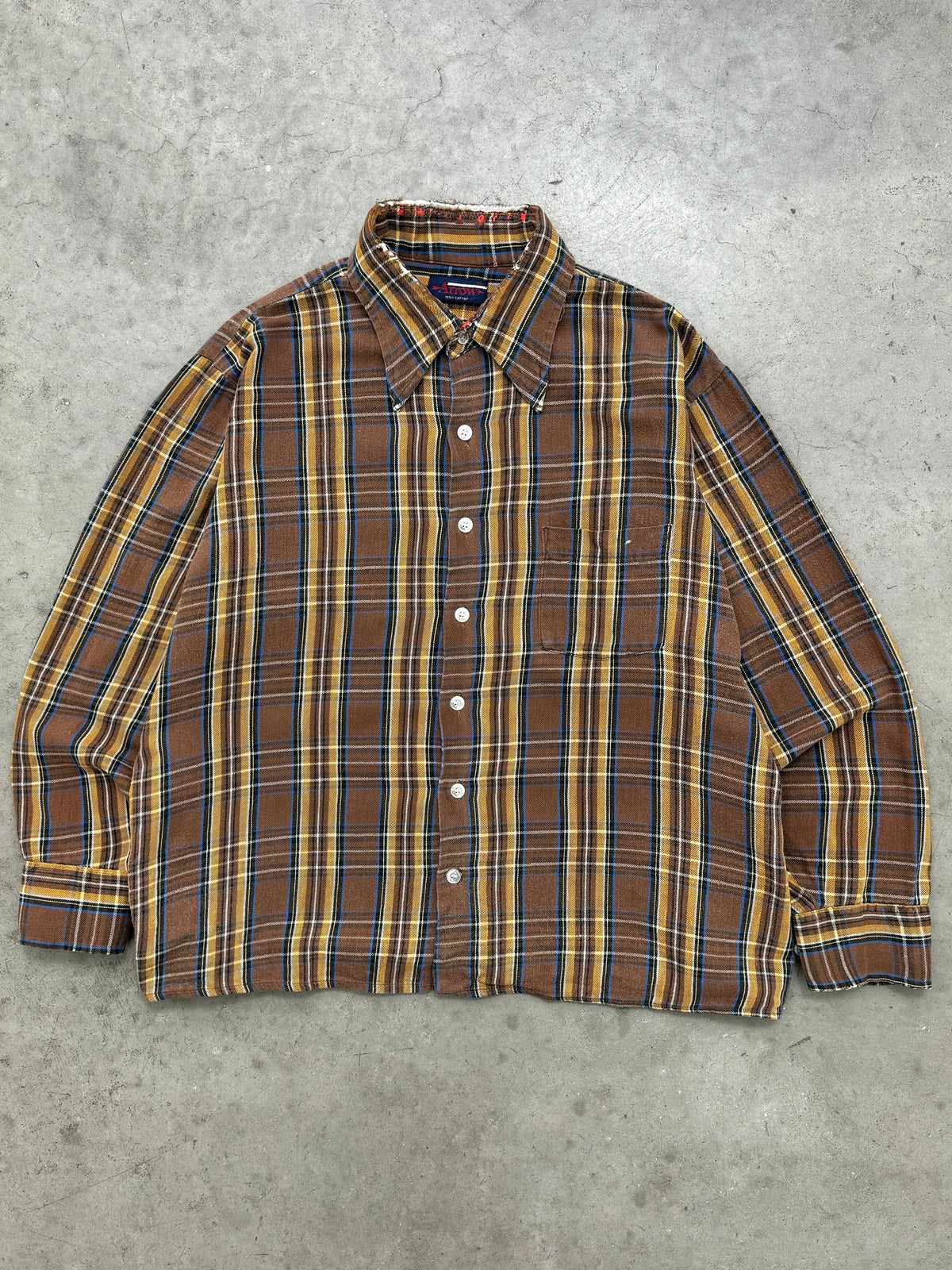 FADED BROWN PLAID FLANNEL SHIRT - 1980S