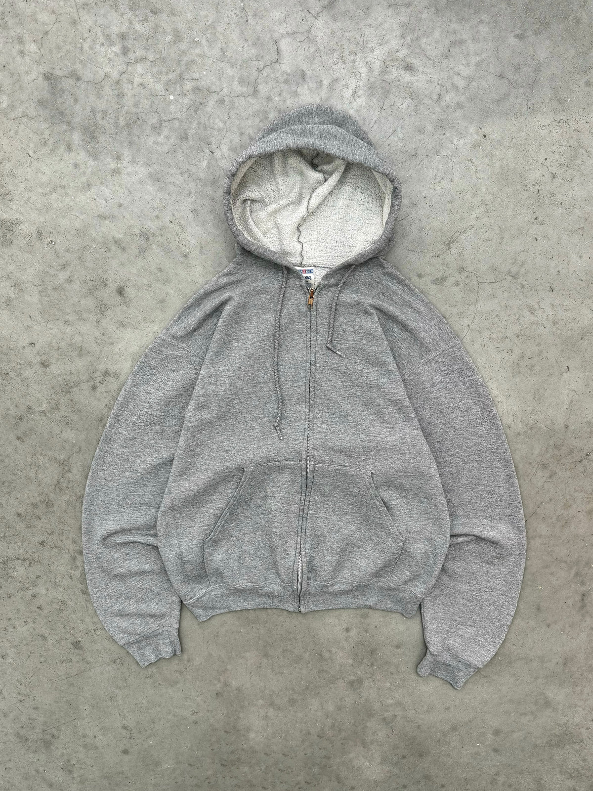 FADED HEATHER GREY ZIP UP HOODIE - 2000S