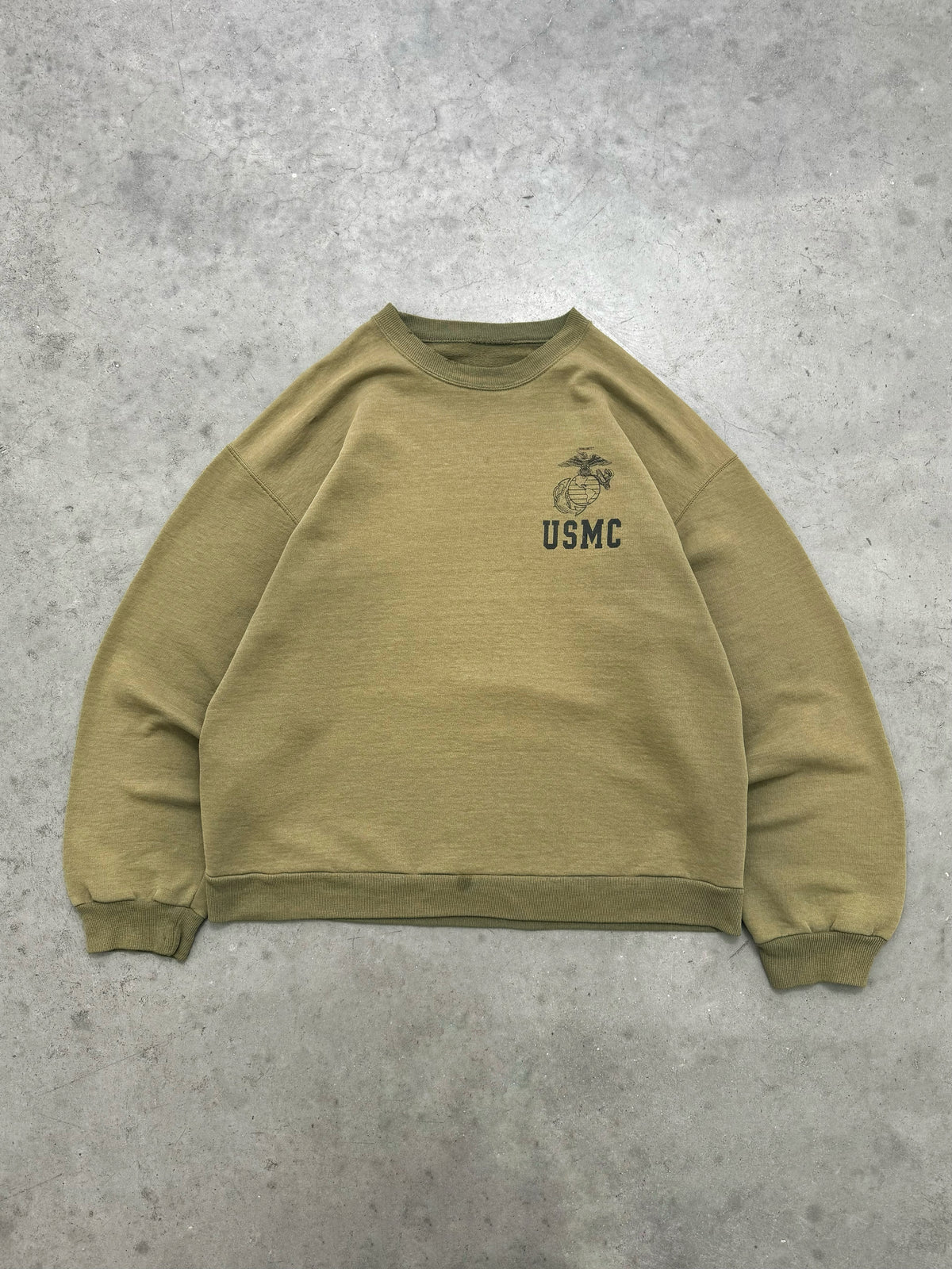 SUN FADED OLIVE "USMC" CREWNECK - 1990S