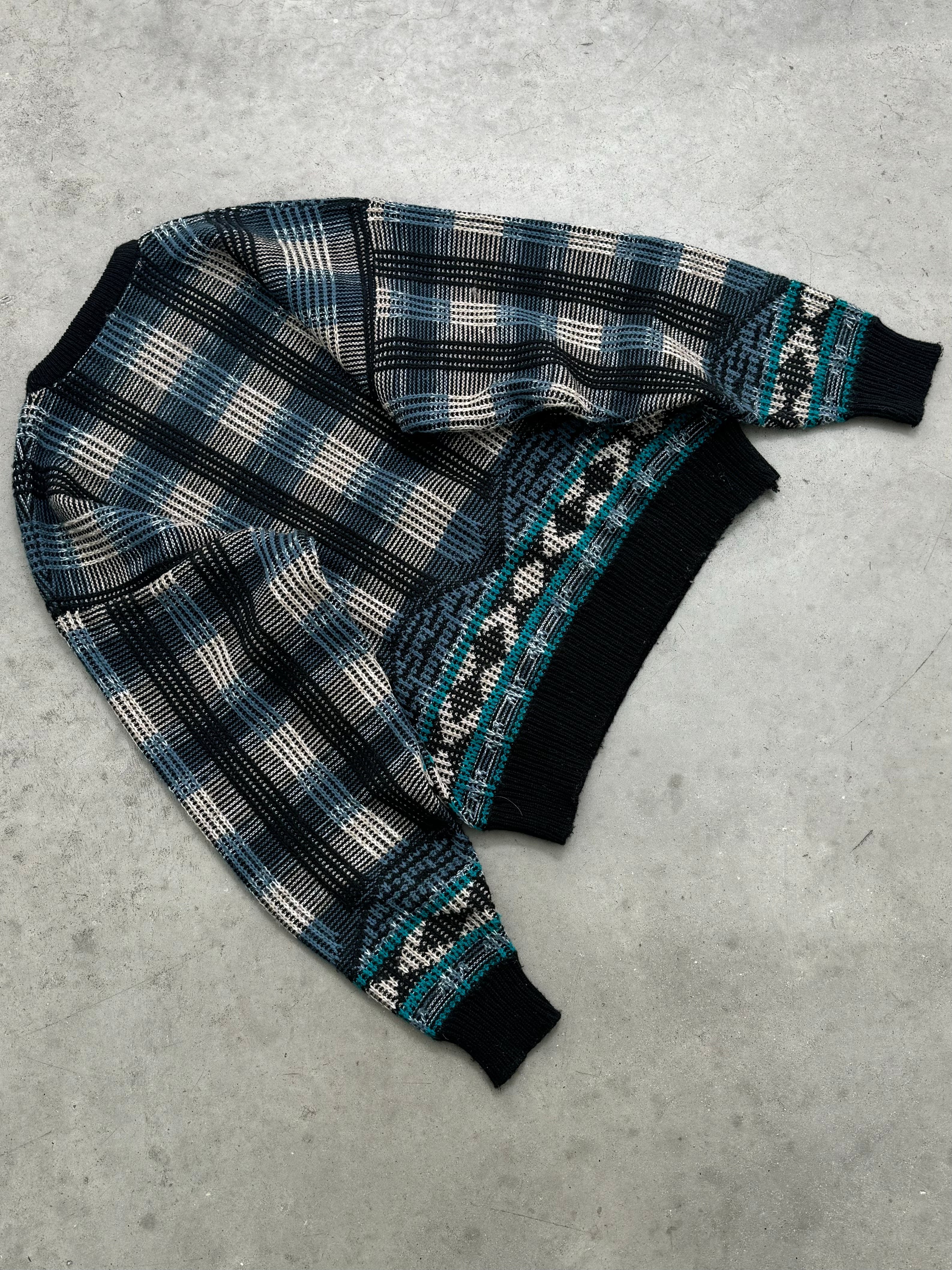 FADED ICE PLAID KNIT SWEATER - 1980S
