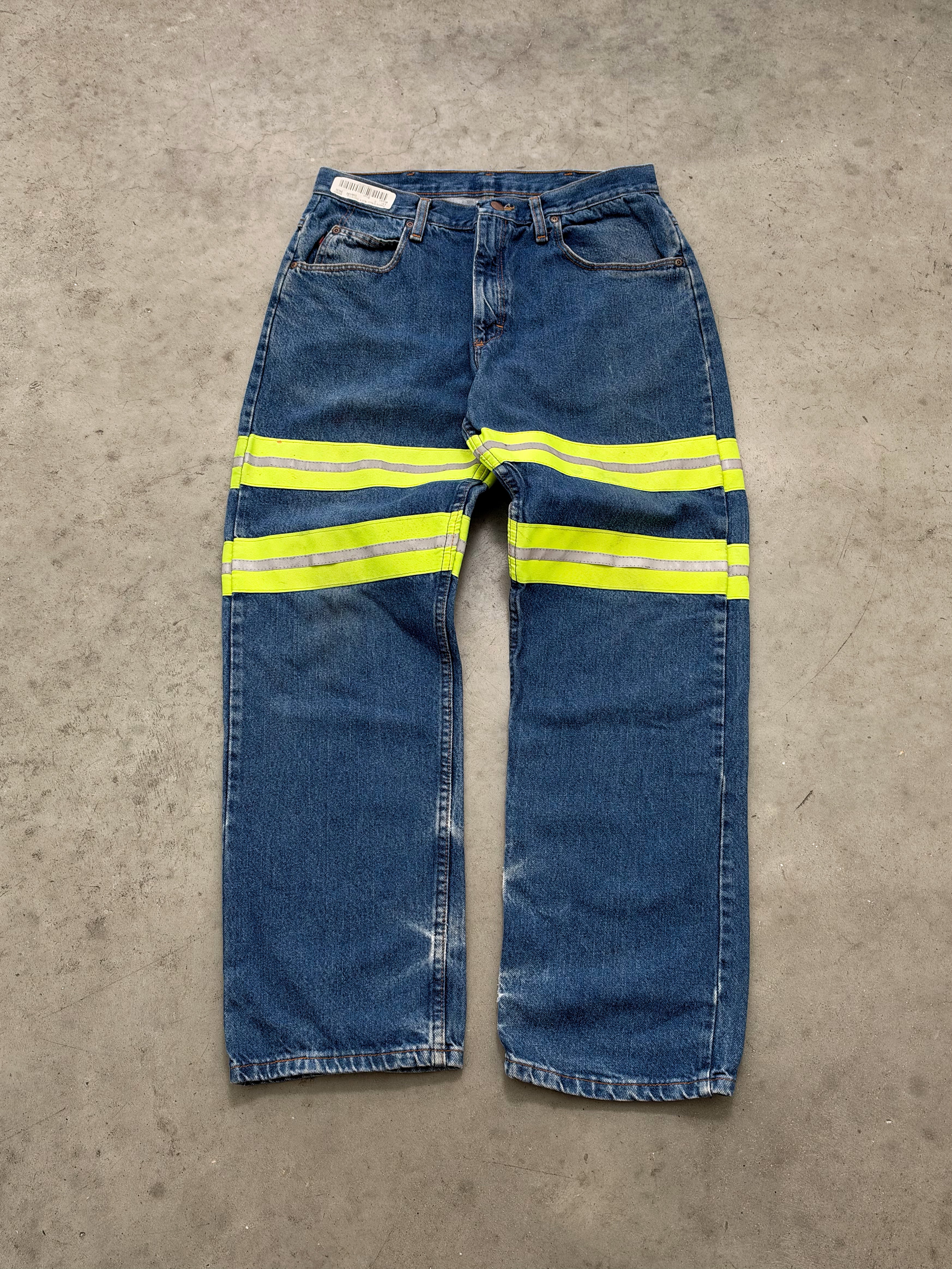 FADED BLUE 3M STRIPE WORKERS JEANS - 1990S
