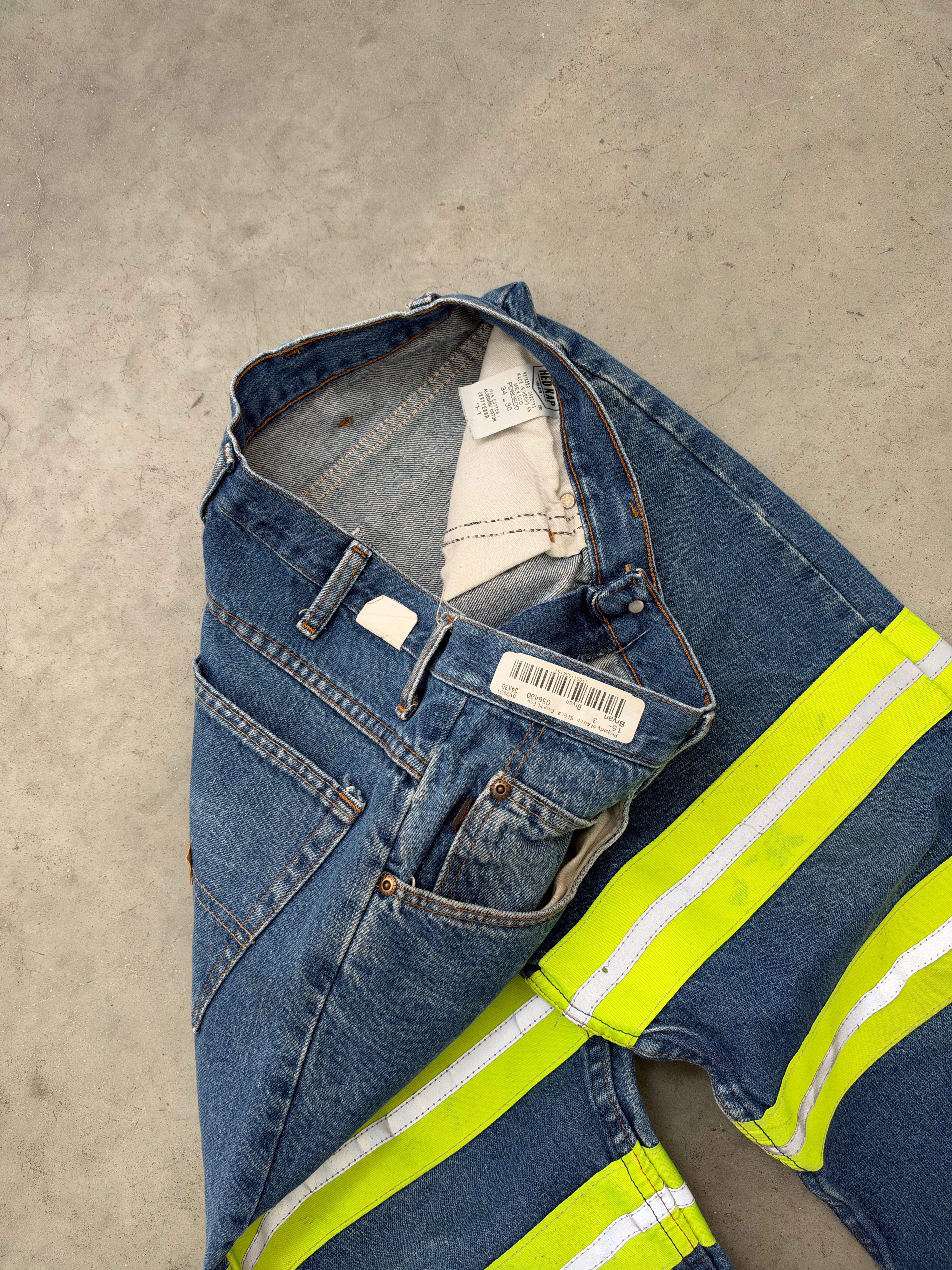 FADED BLUE 3M STRIPE WORKERS JEANS - 1990S