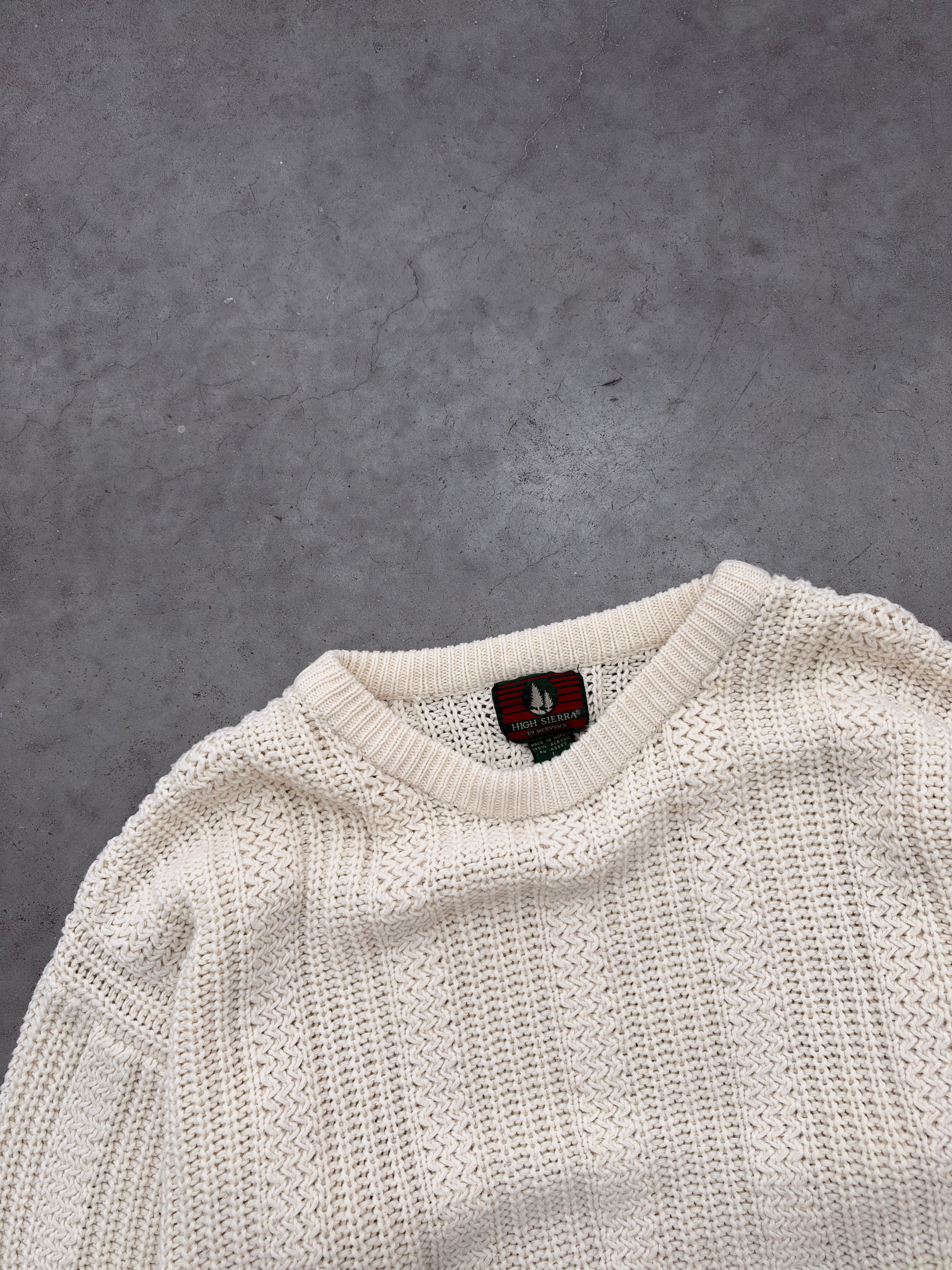 FADED OPTIC WHITE FISHERMAN KNIT SWEATER - 1980S