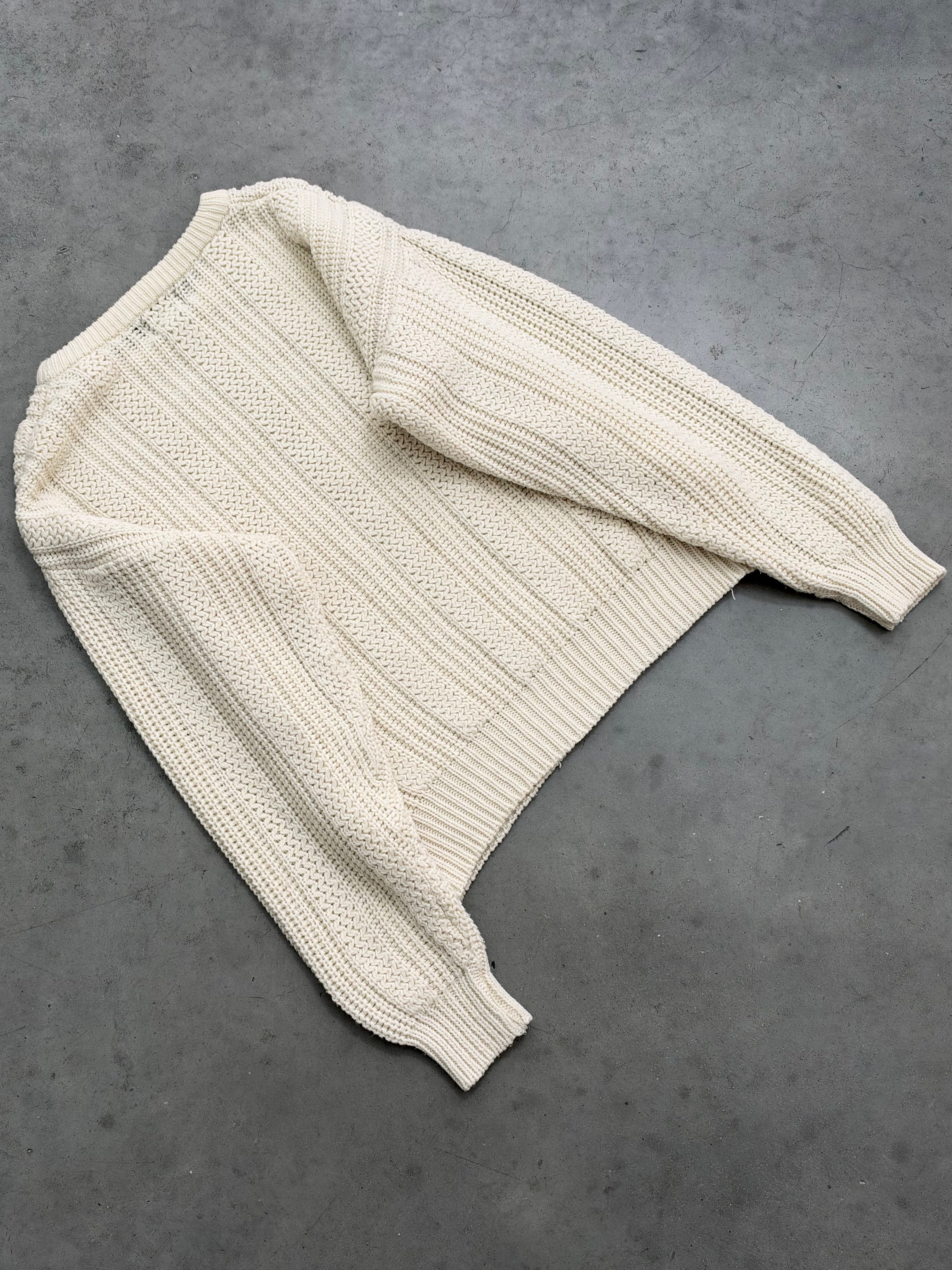 FADED OPTIC WHITE FISHERMAN KNIT SWEATER - 1980S