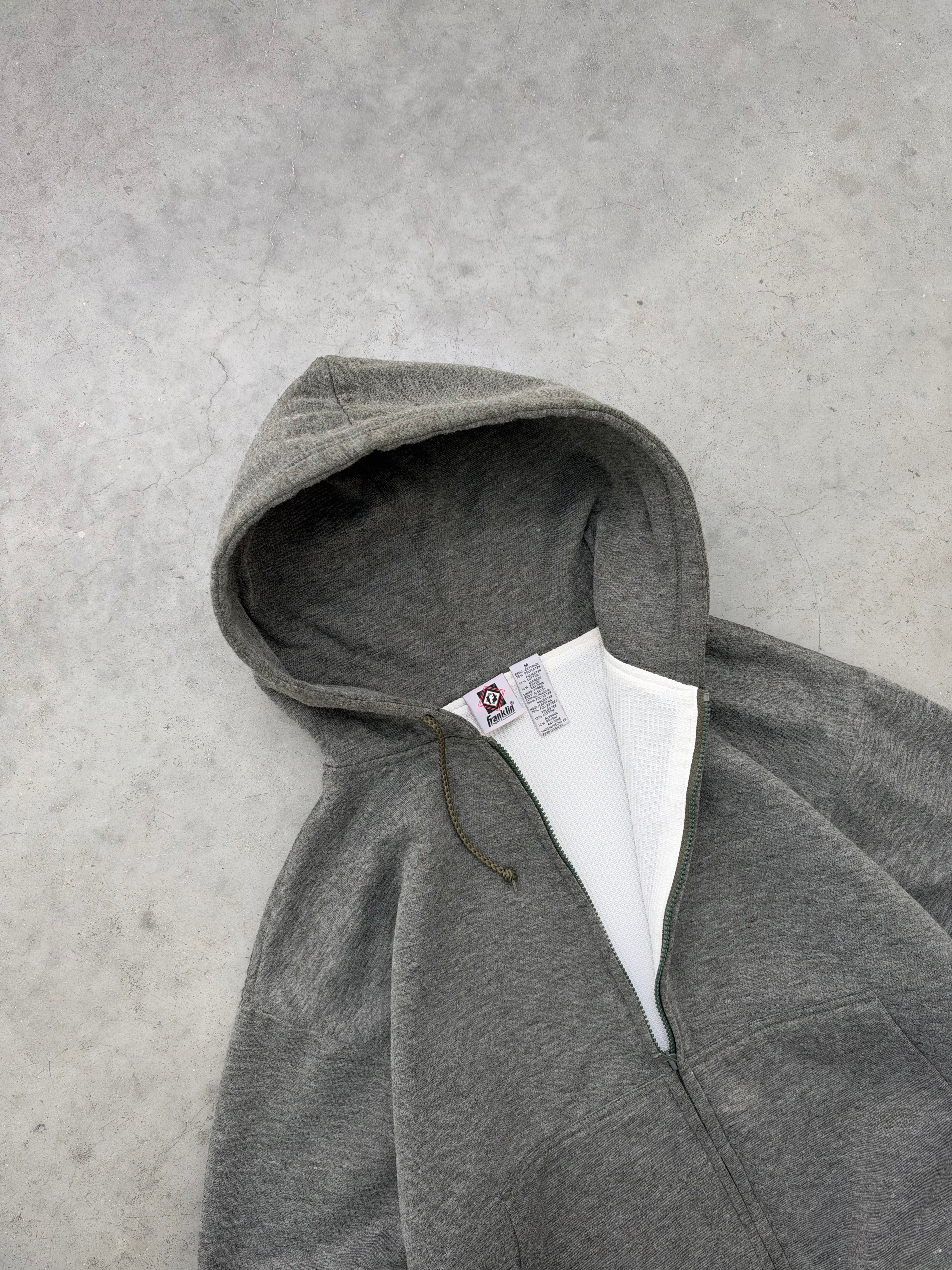 FADED ALGAE GREEN THERMAL LINED FRANKLIN ZIP UP HOODIE - 1990S