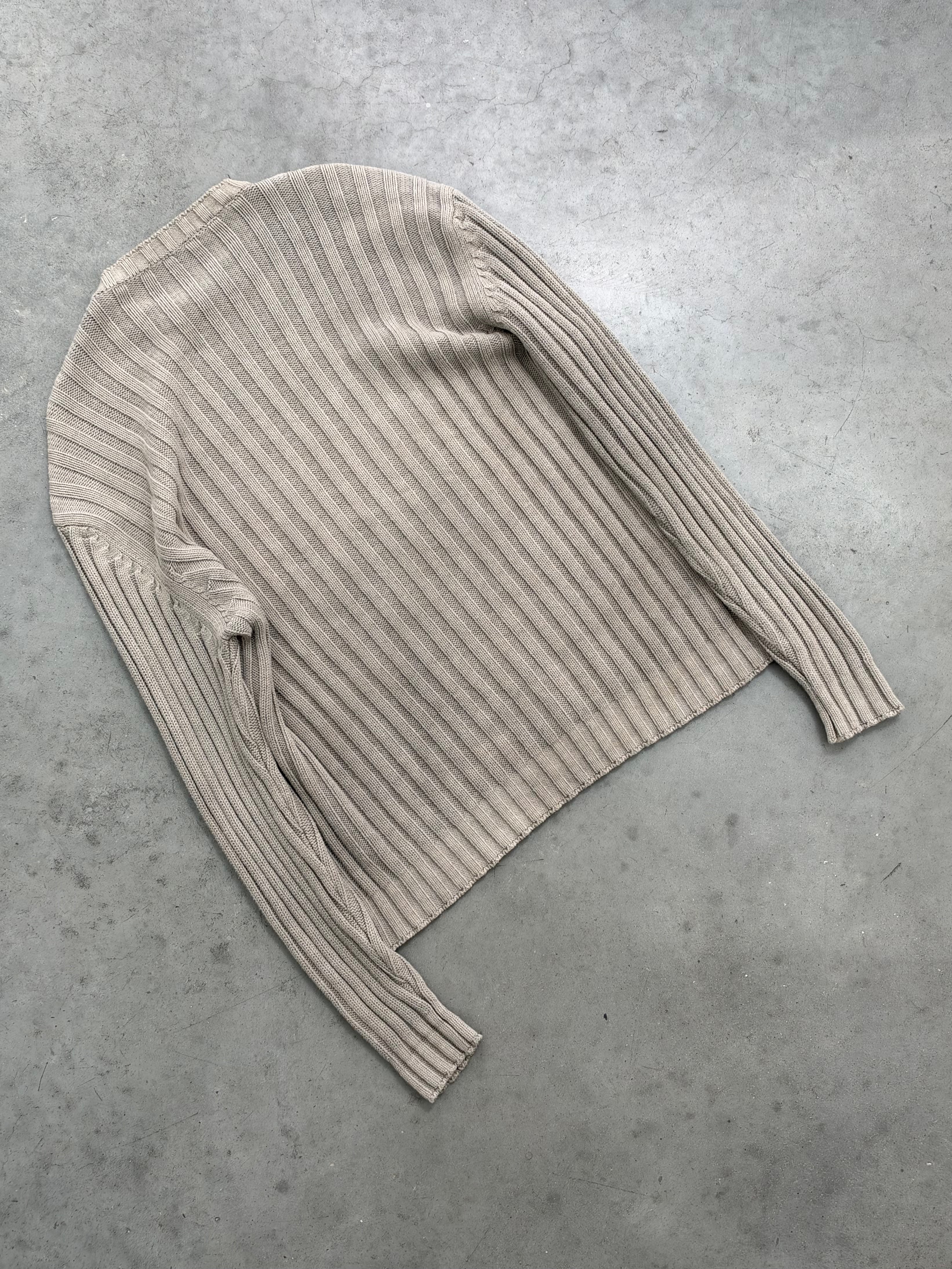 SUN FADED STONE GREY RIBBED SWEATER - 1990S